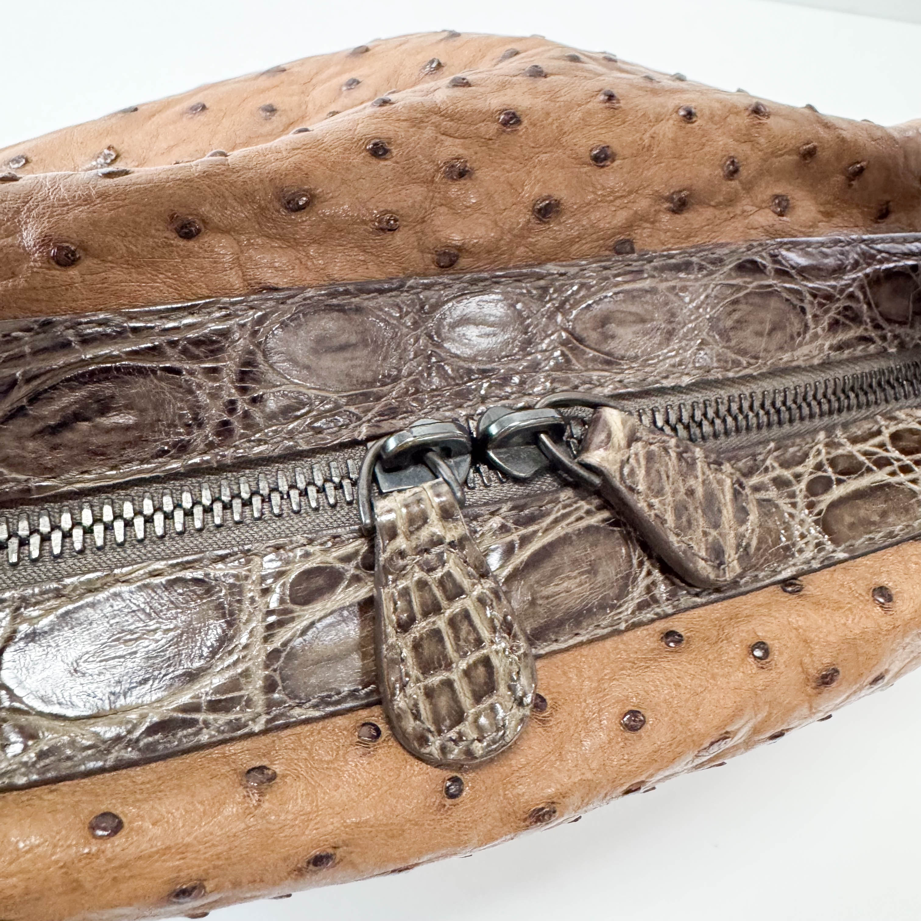 Brown Ostrich Leather Shoulder Bag