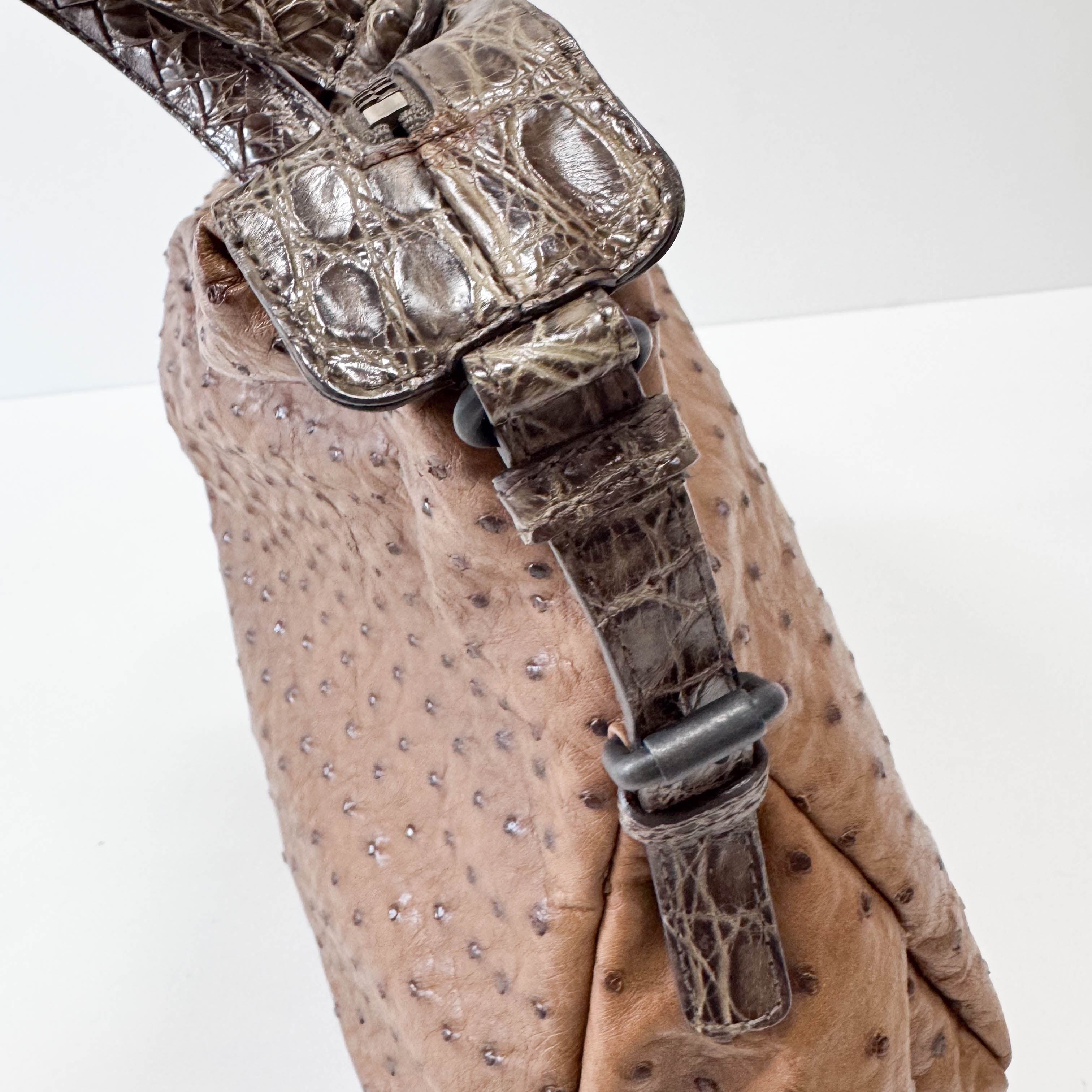 Brown Ostrich Leather Shoulder Bag