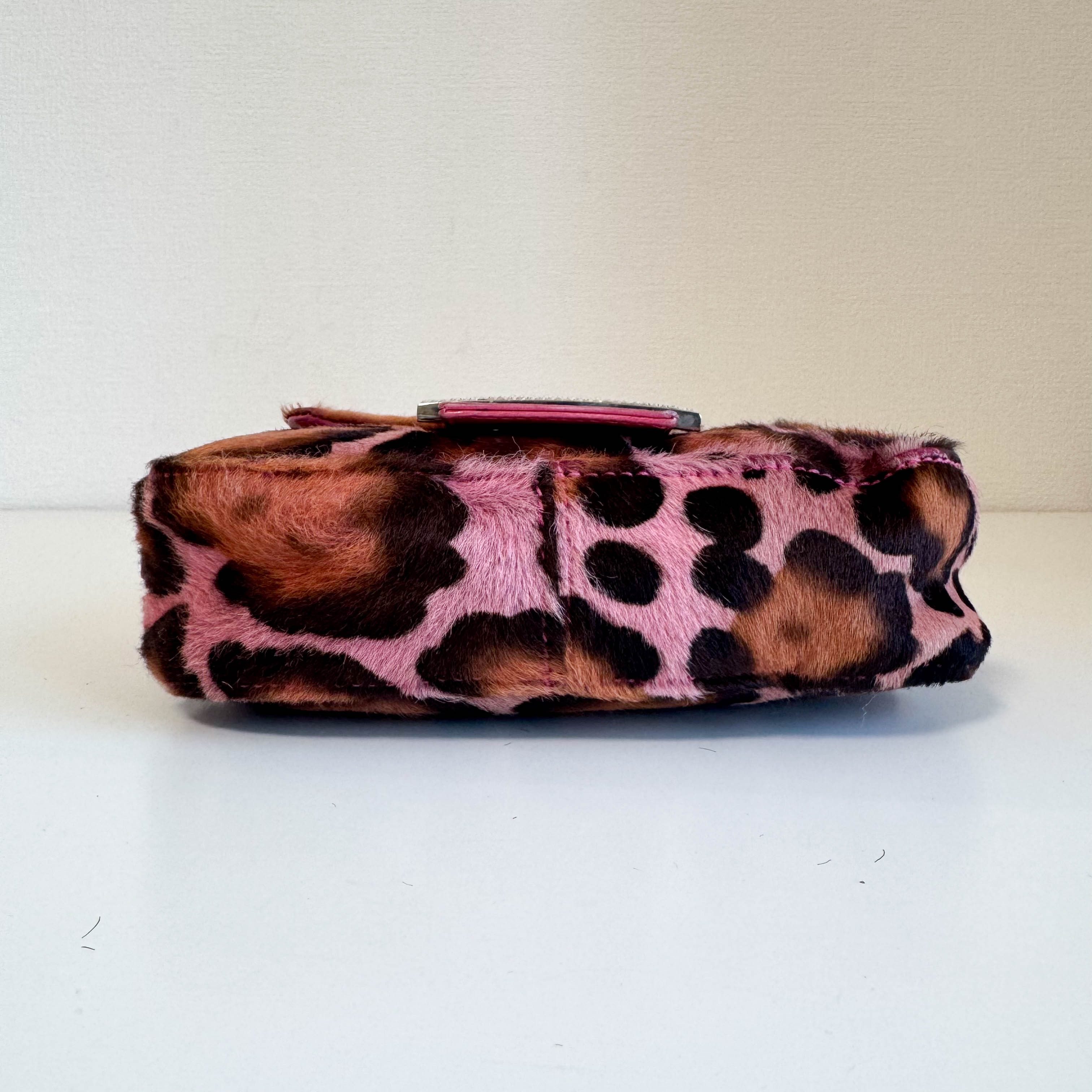 Mini Square Mamma Baguette Leopard Print Pony Hair Rhinestone Shoulder Bag