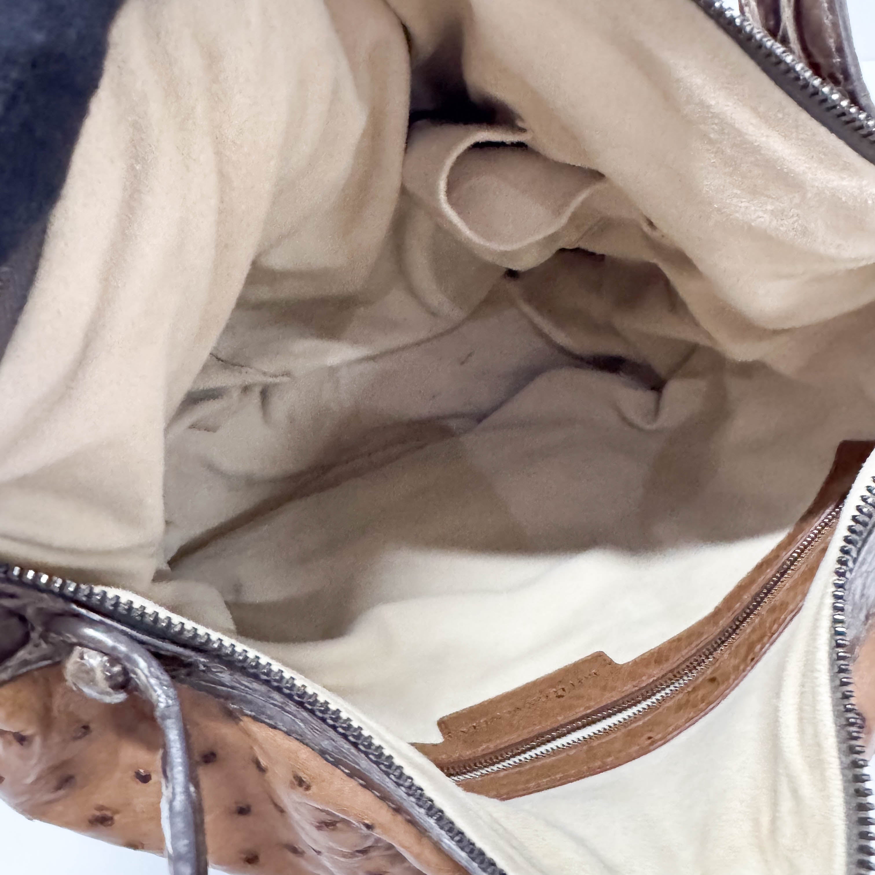 Brown Ostrich Leather Shoulder Bag