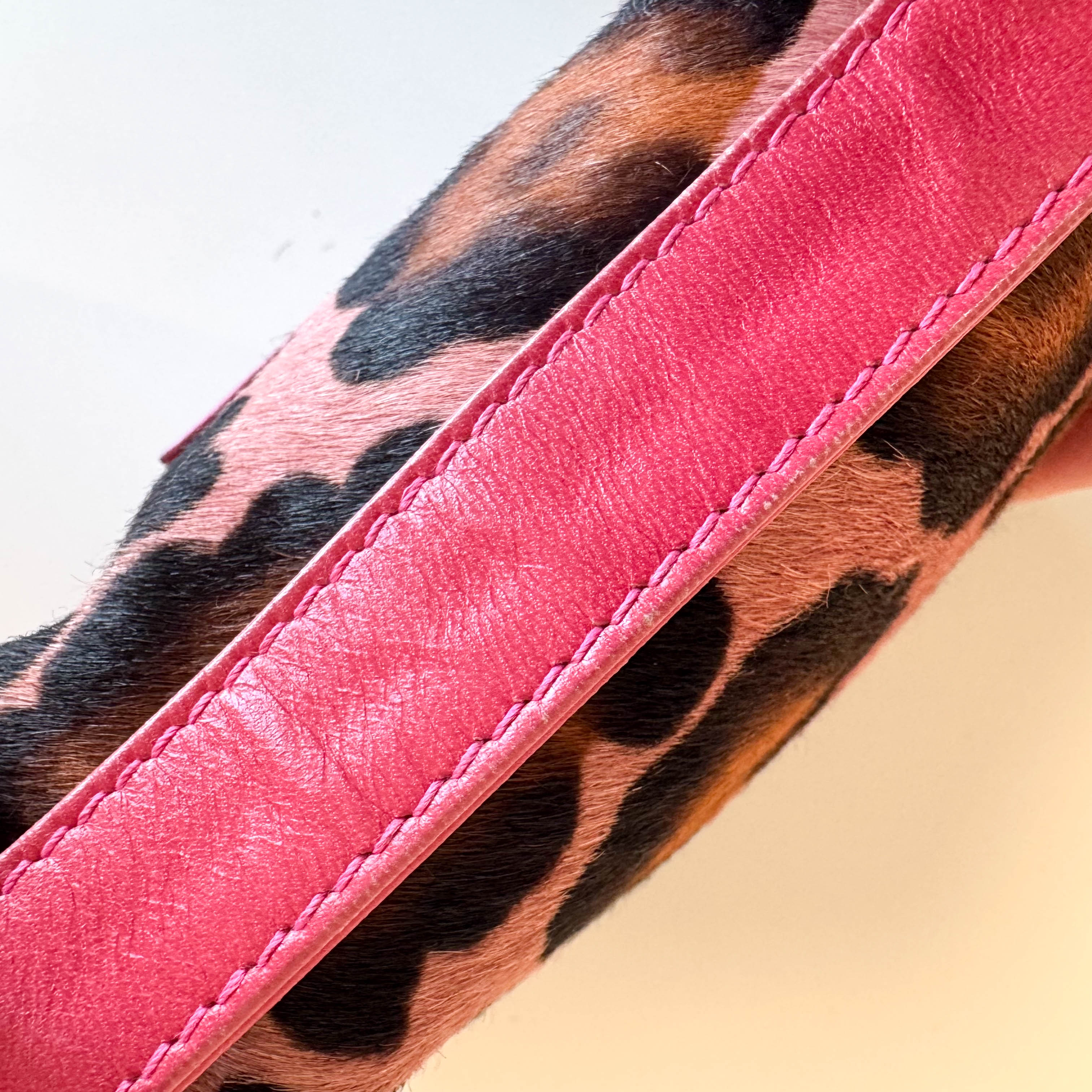 Mini Square Mamma Baguette Leopard Print Pony Hair Rhinestone Shoulder Bag