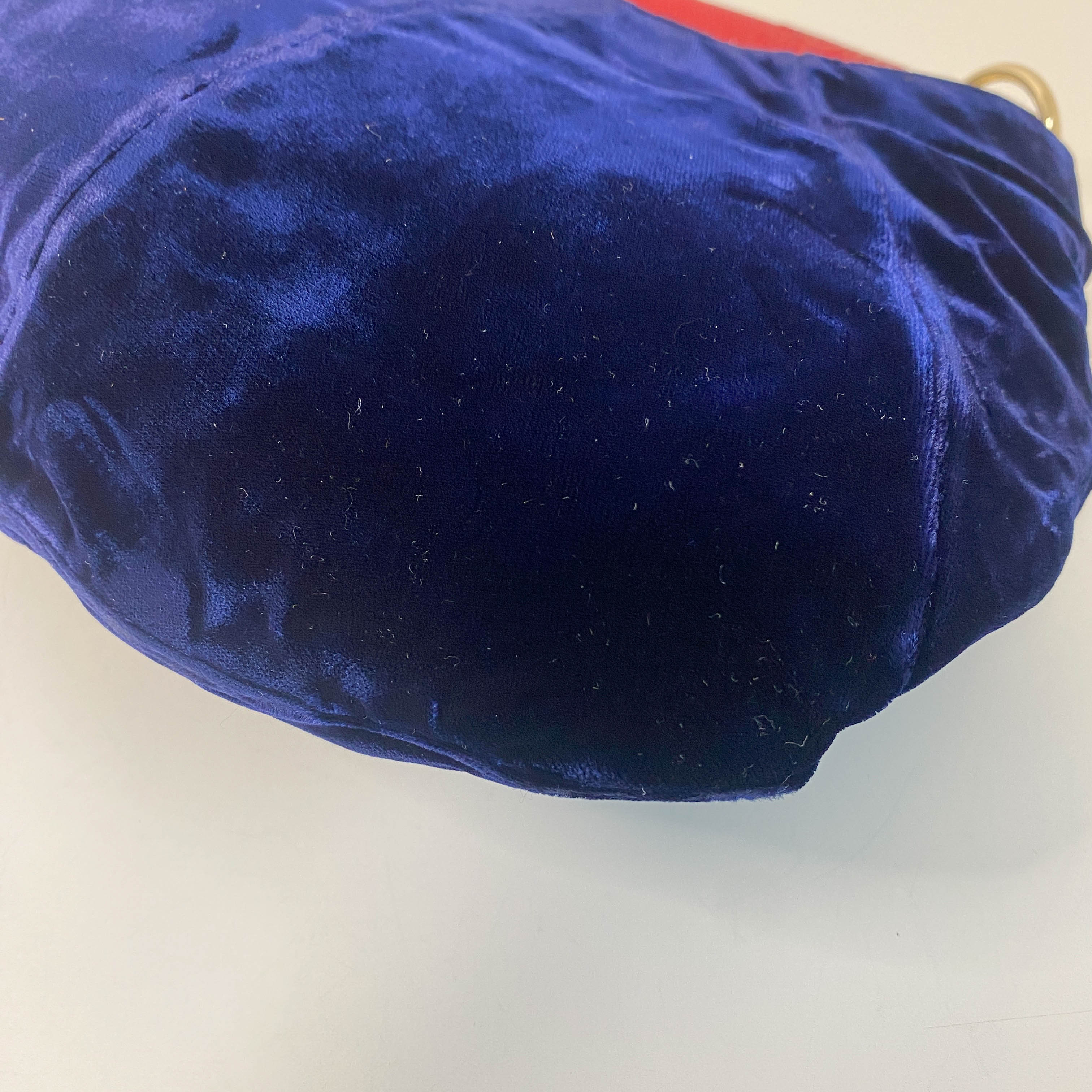 YSL Rive Gauche Mombasa Handbag Red Handle Royal Suede