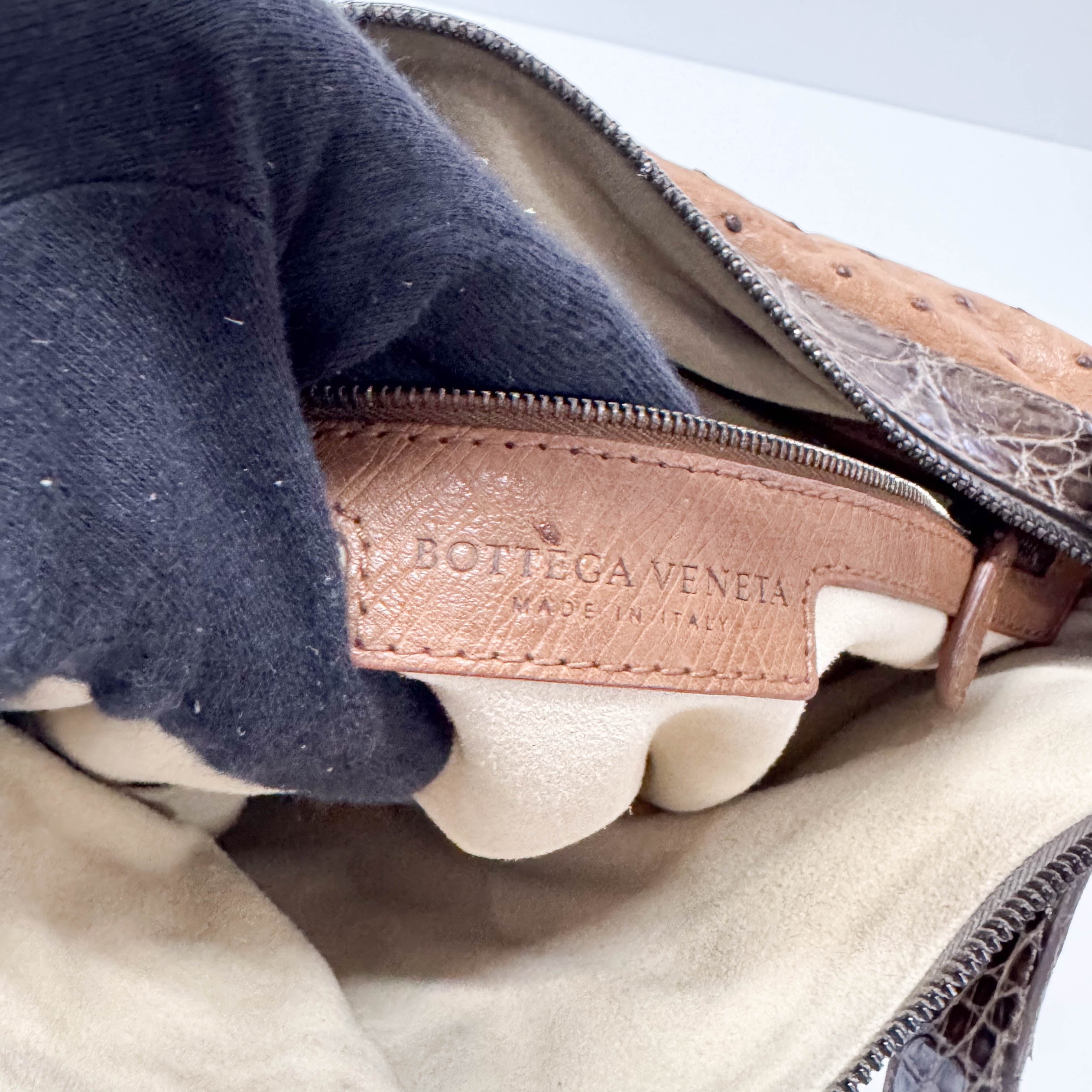 Brown Ostrich Leather Shoulder Bag