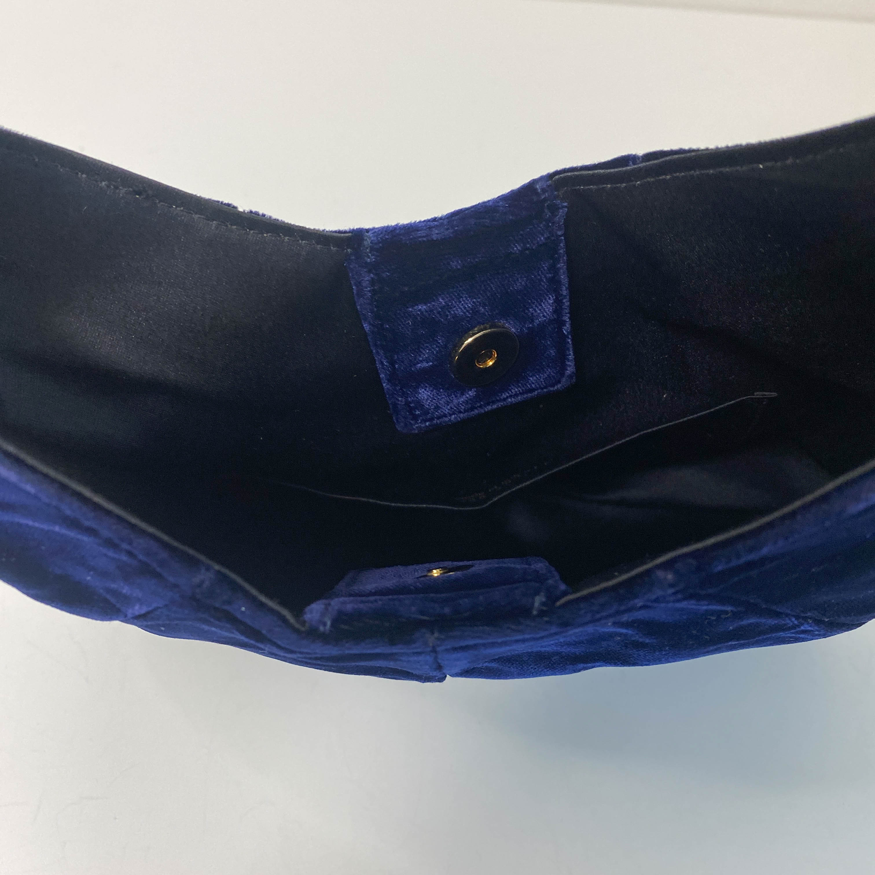 YSL Rive Gauche Mombasa Handbag Red Handle Royal Suede