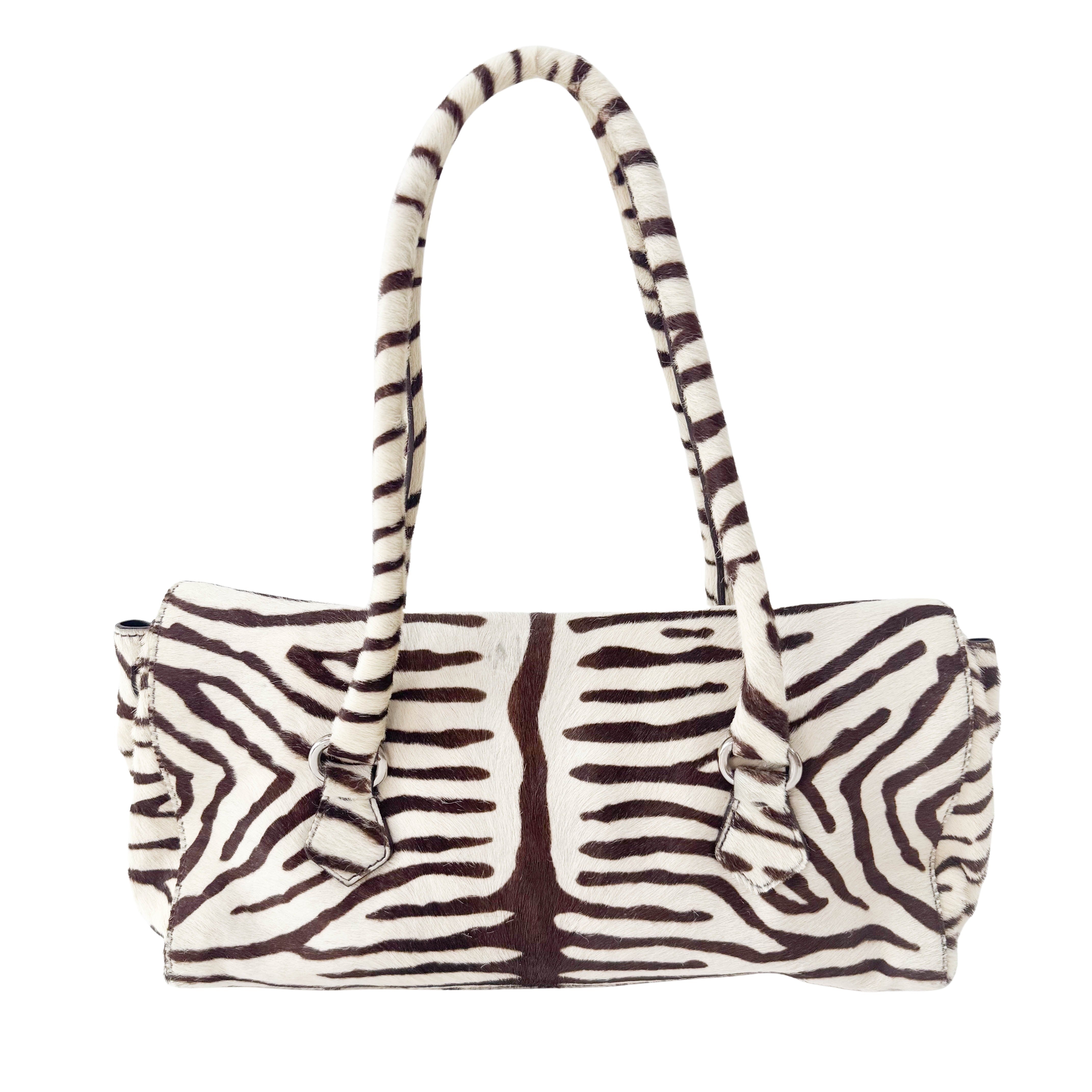 Neutral Zebra Print Pony Hair Shoulder Bag
