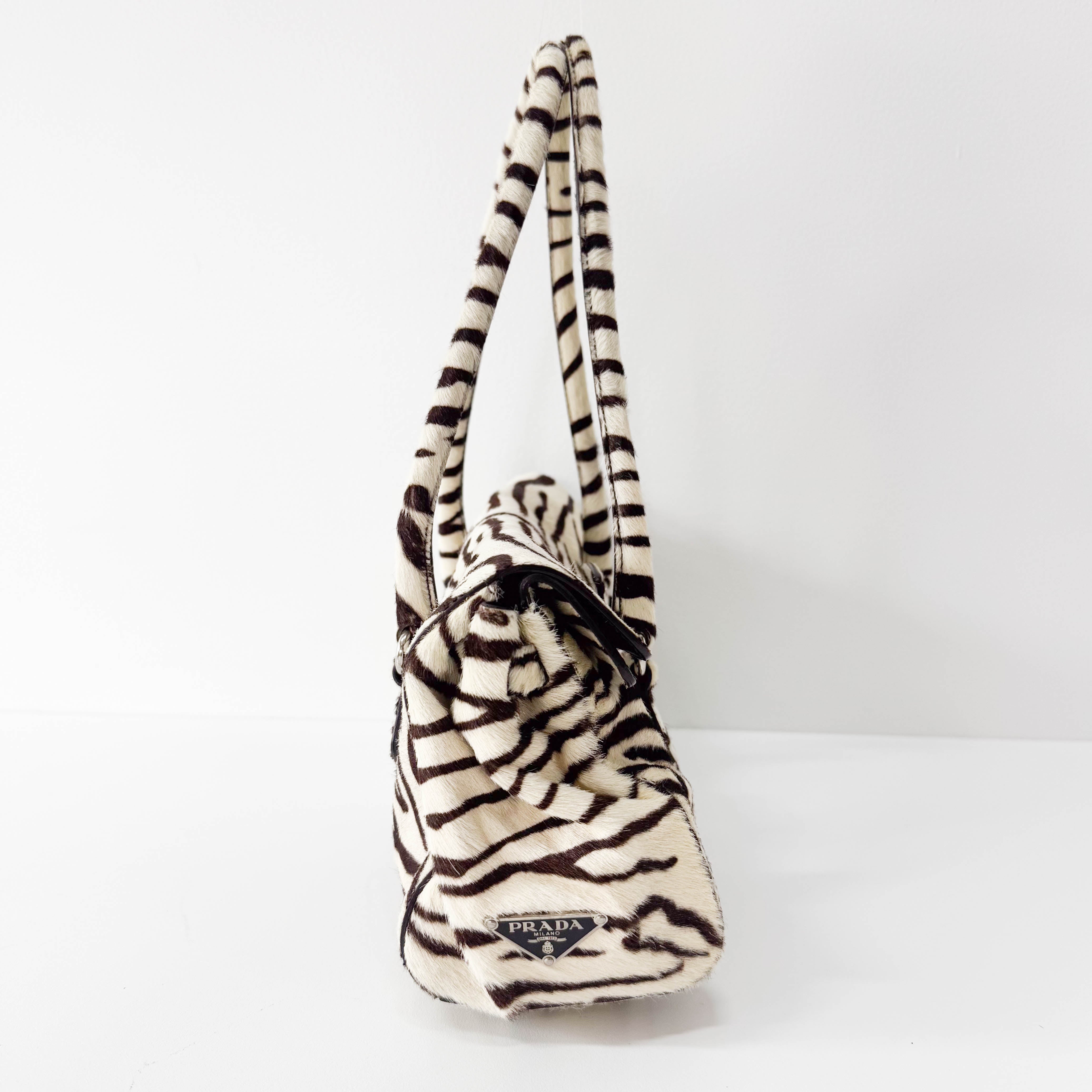 Neutral Zebra Print Pony Hair Shoulder Bag