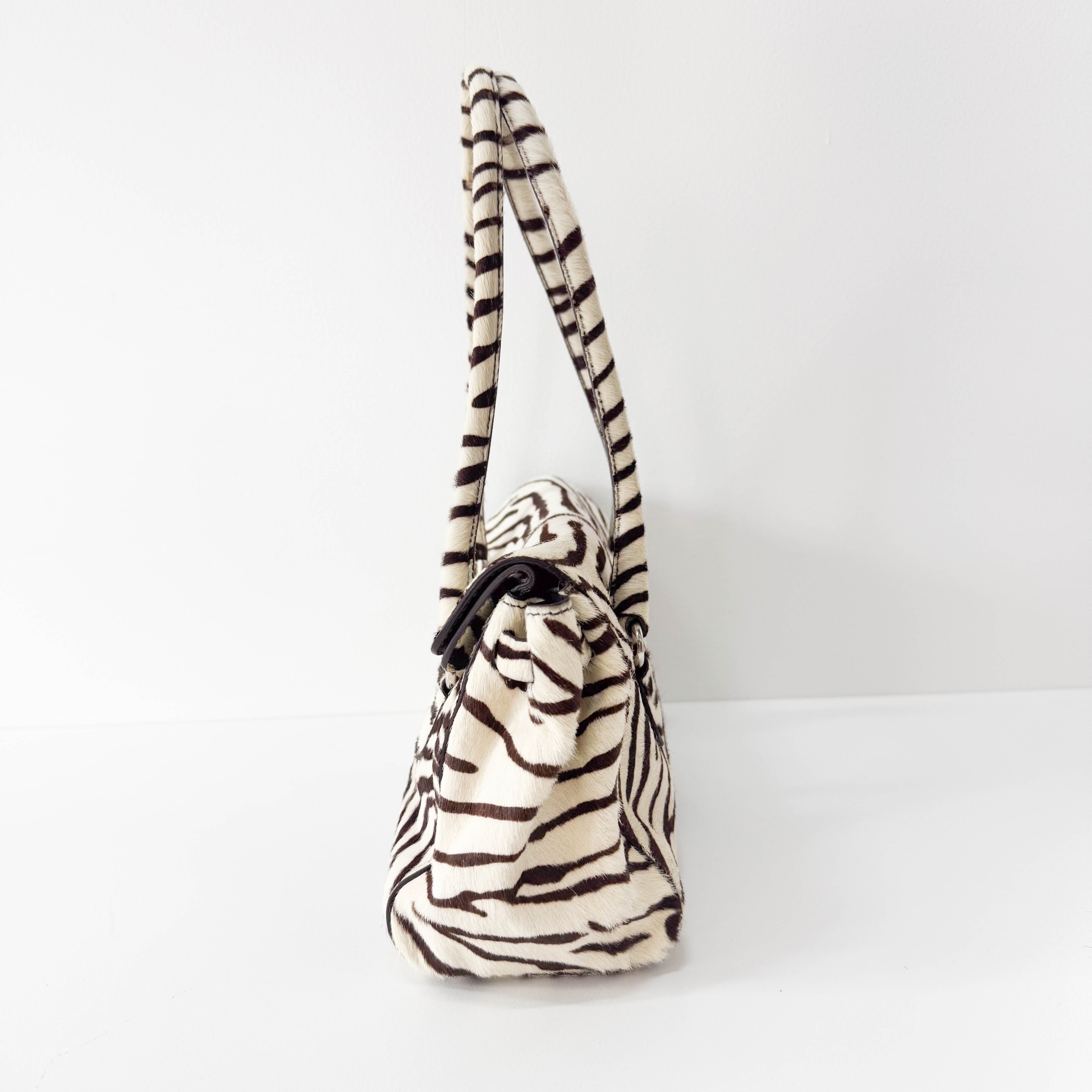 Neutral Zebra Print Pony Hair Shoulder Bag