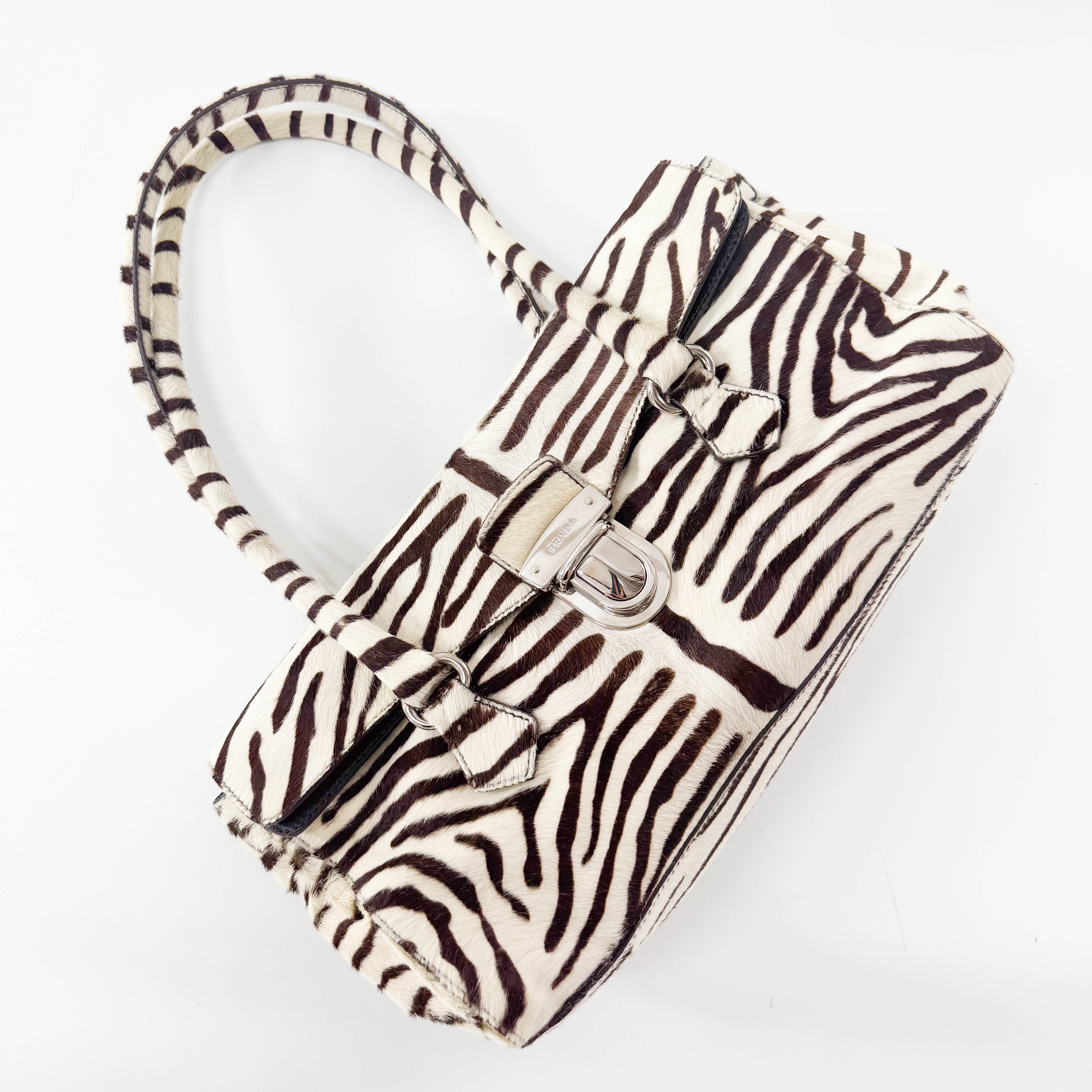 Neutral Zebra Print Pony Hair Shoulder Bag