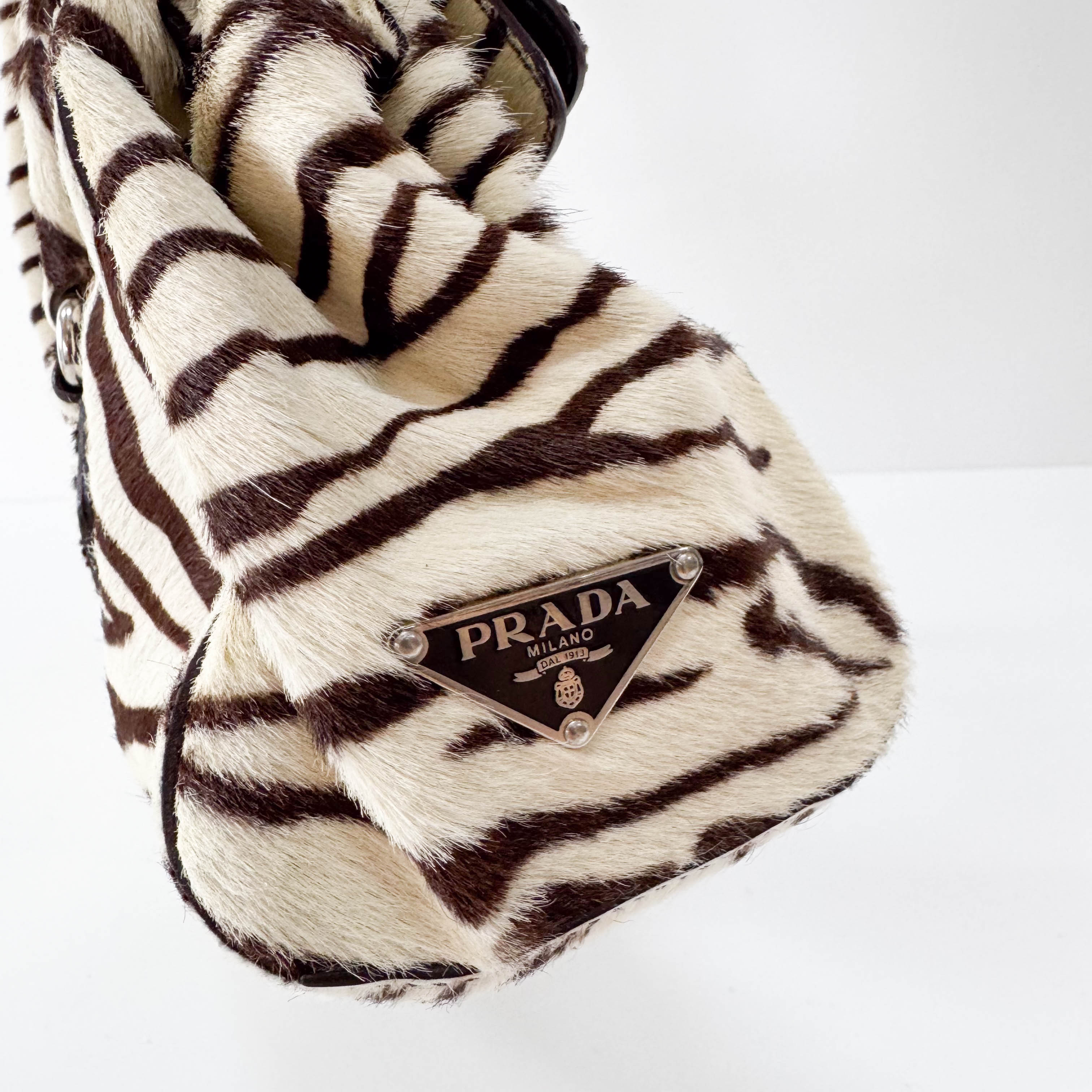 Neutral Zebra Print Pony Hair Shoulder Bag