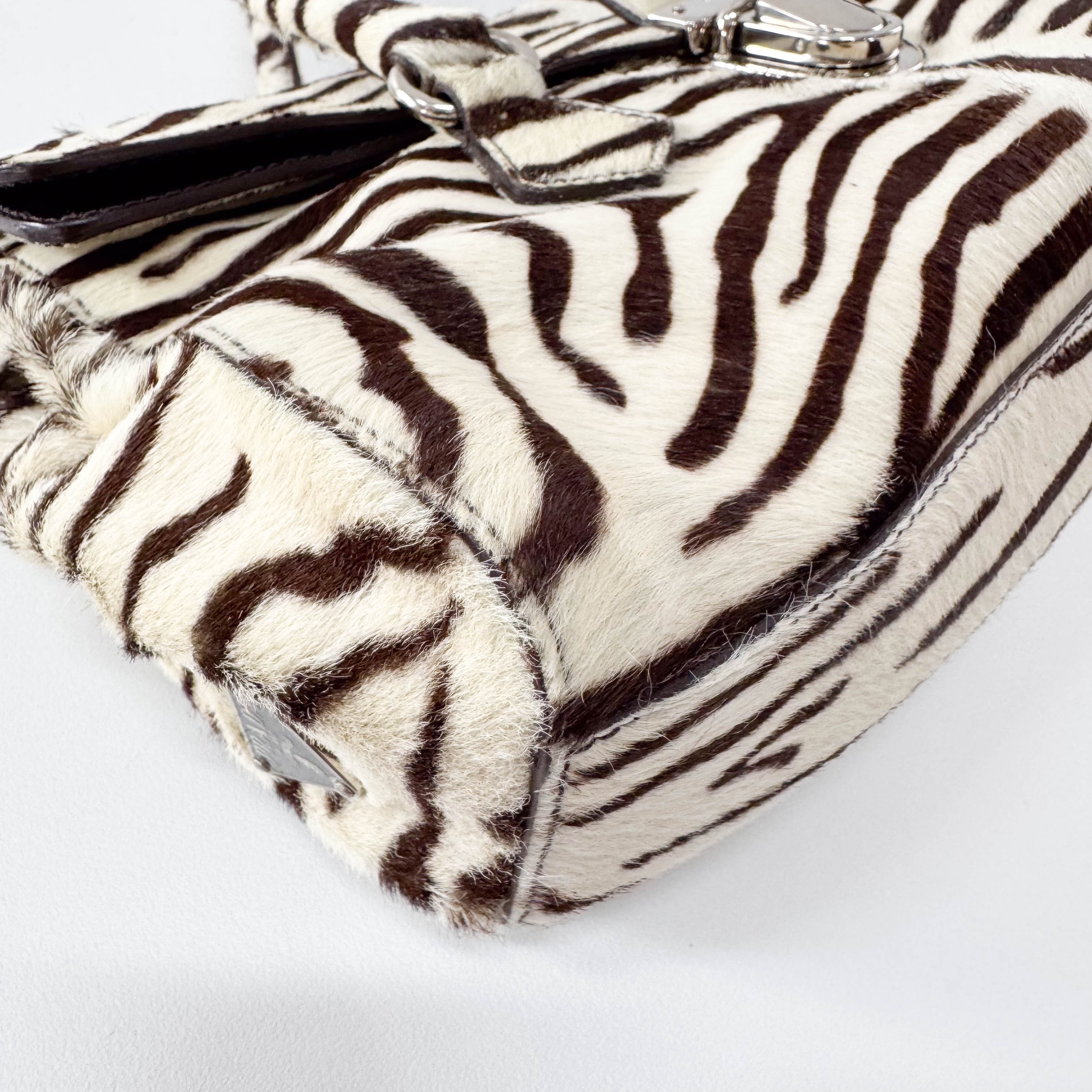 Neutral Zebra Print Pony Hair Shoulder Bag