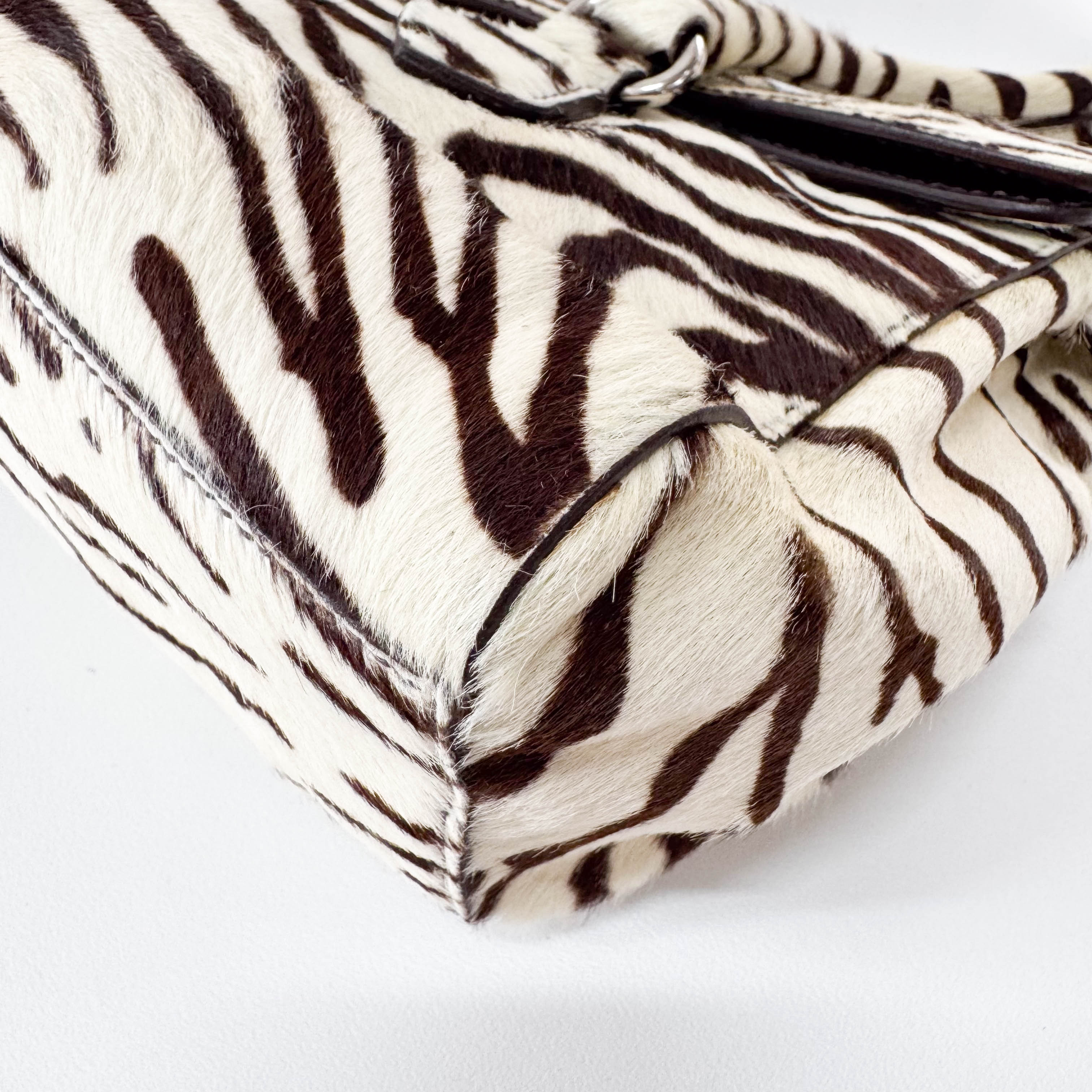 Neutral Zebra Print Pony Hair Shoulder Bag