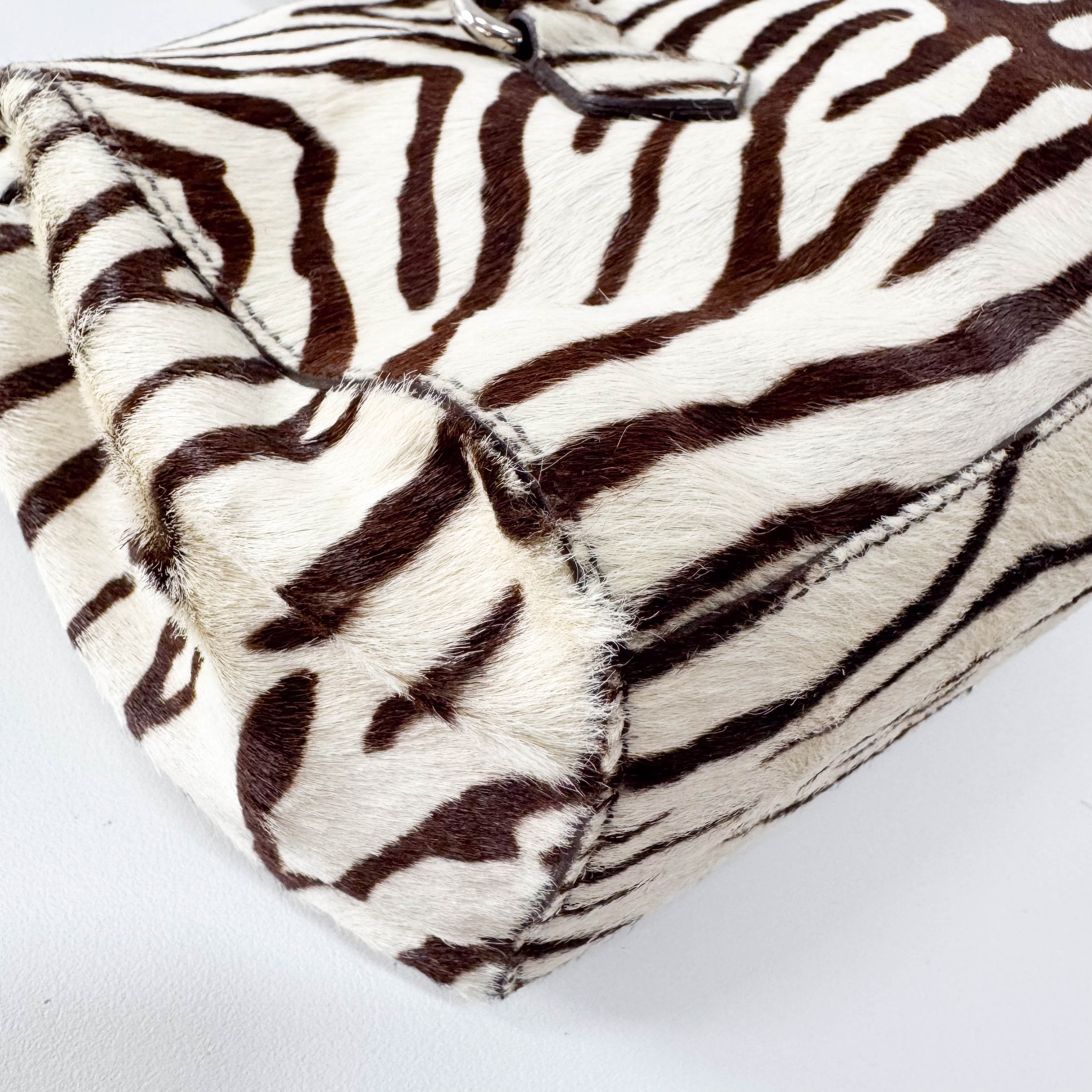Neutral Zebra Print Pony Hair Shoulder Bag