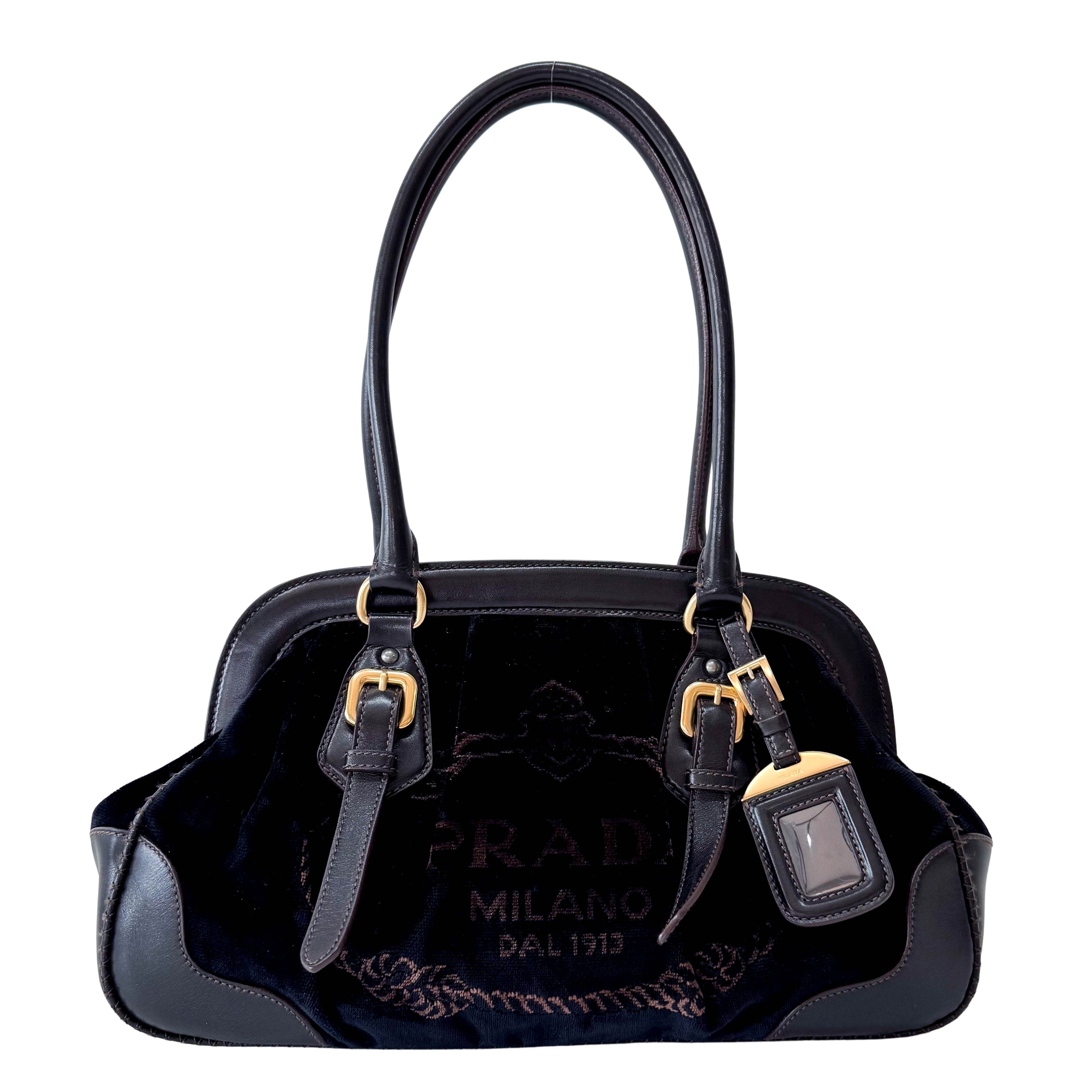 Frame Logo Print Velvet Bag