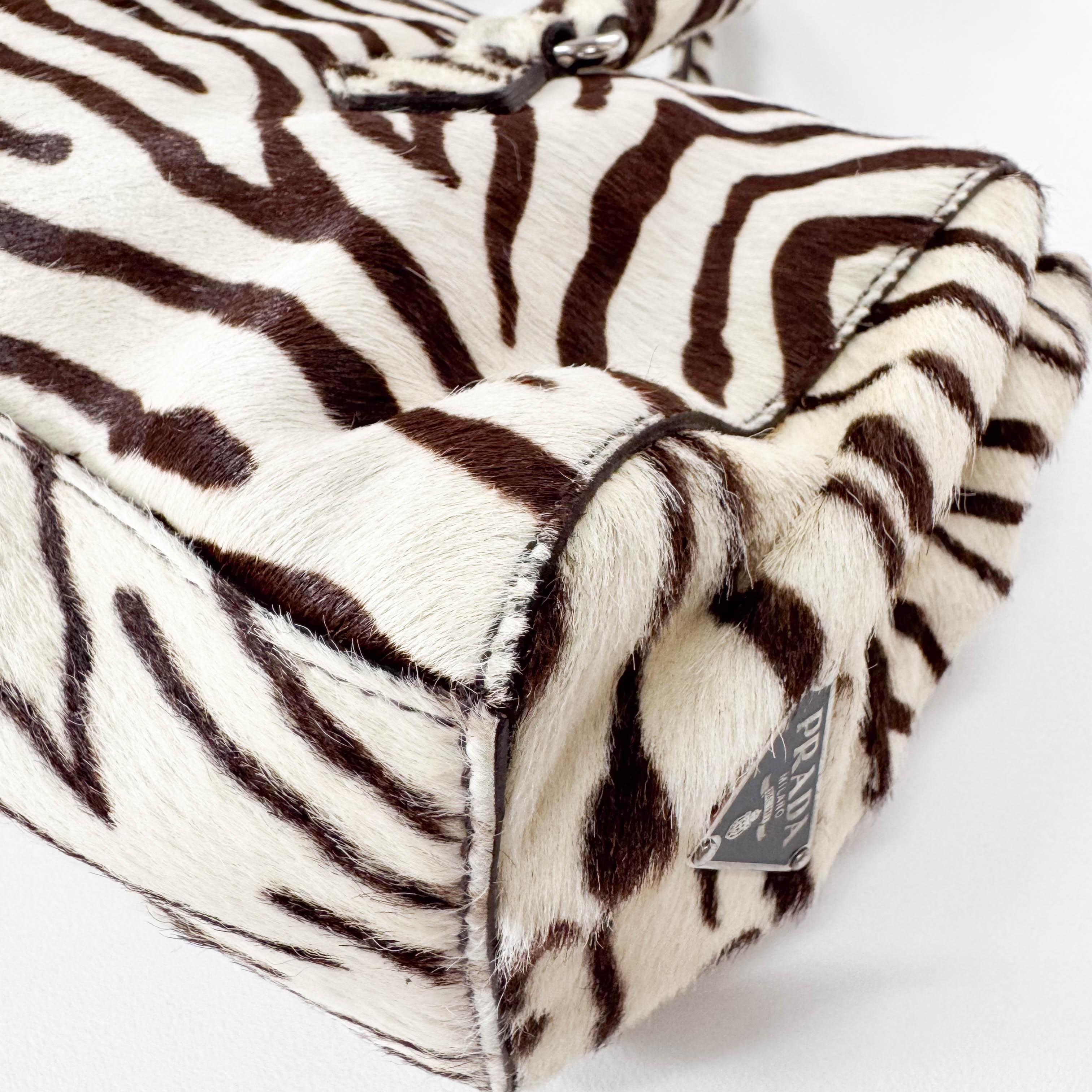 Neutral Zebra Print Pony Hair Shoulder Bag