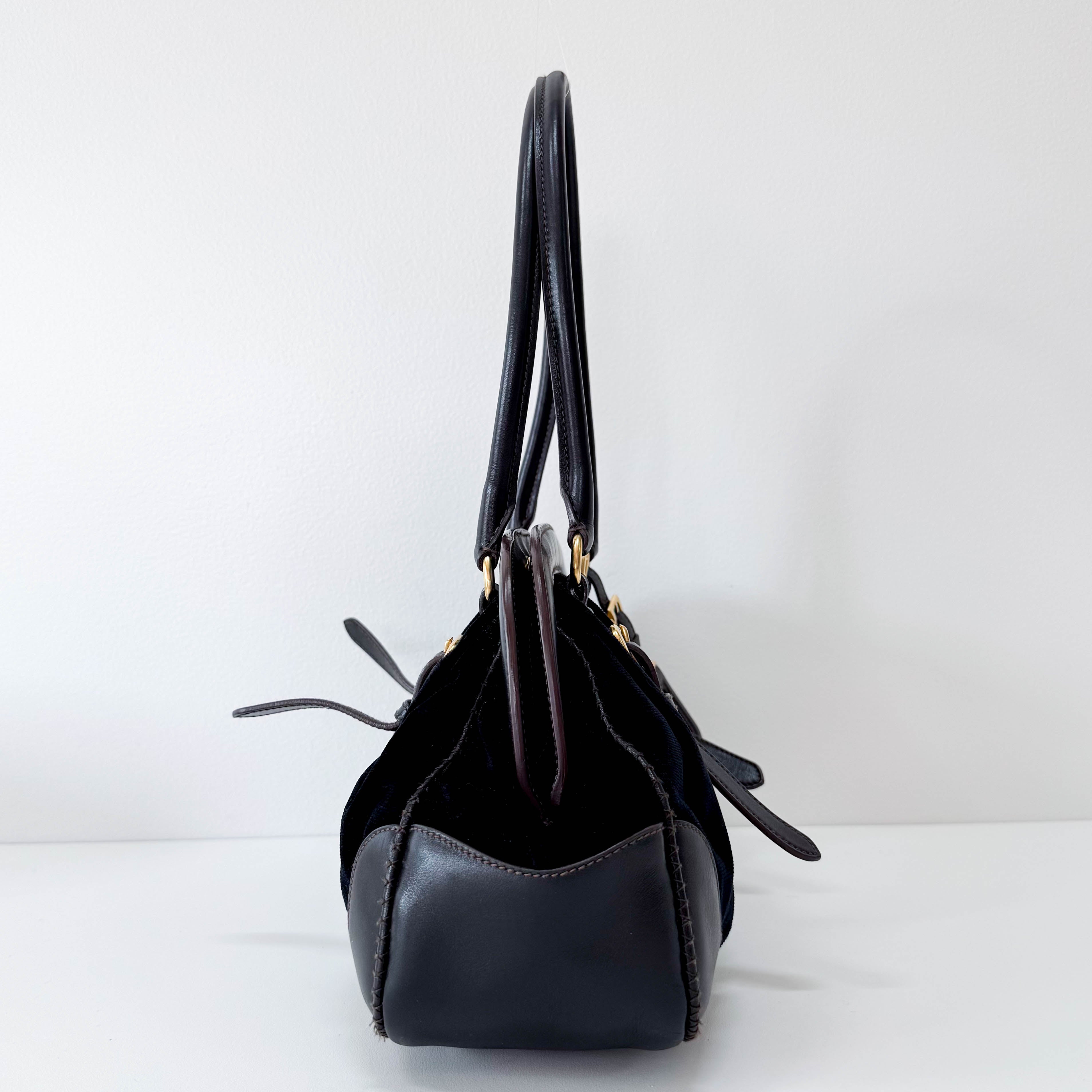 Frame Logo Print Velvet Bag