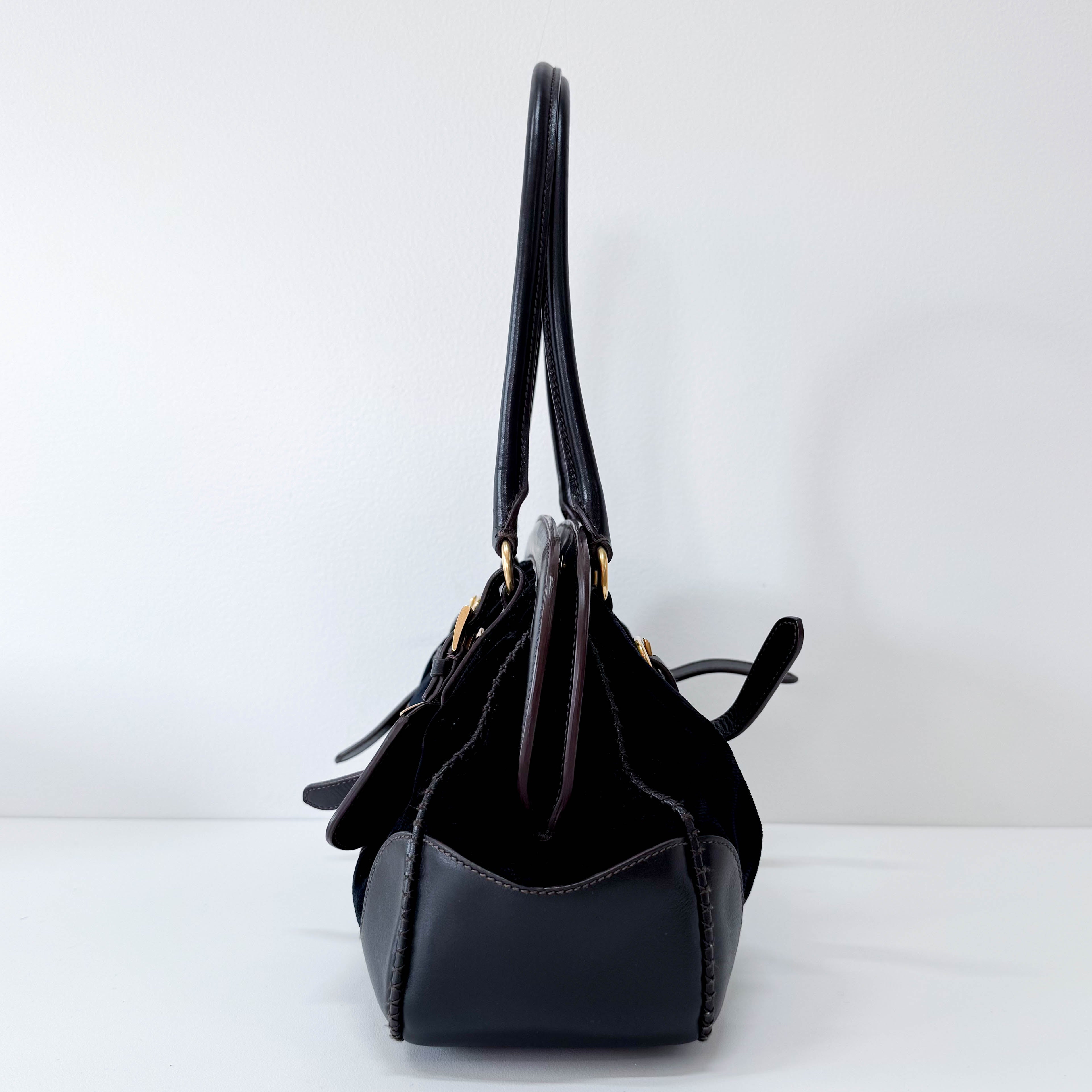 Frame Logo Print Velvet Bag