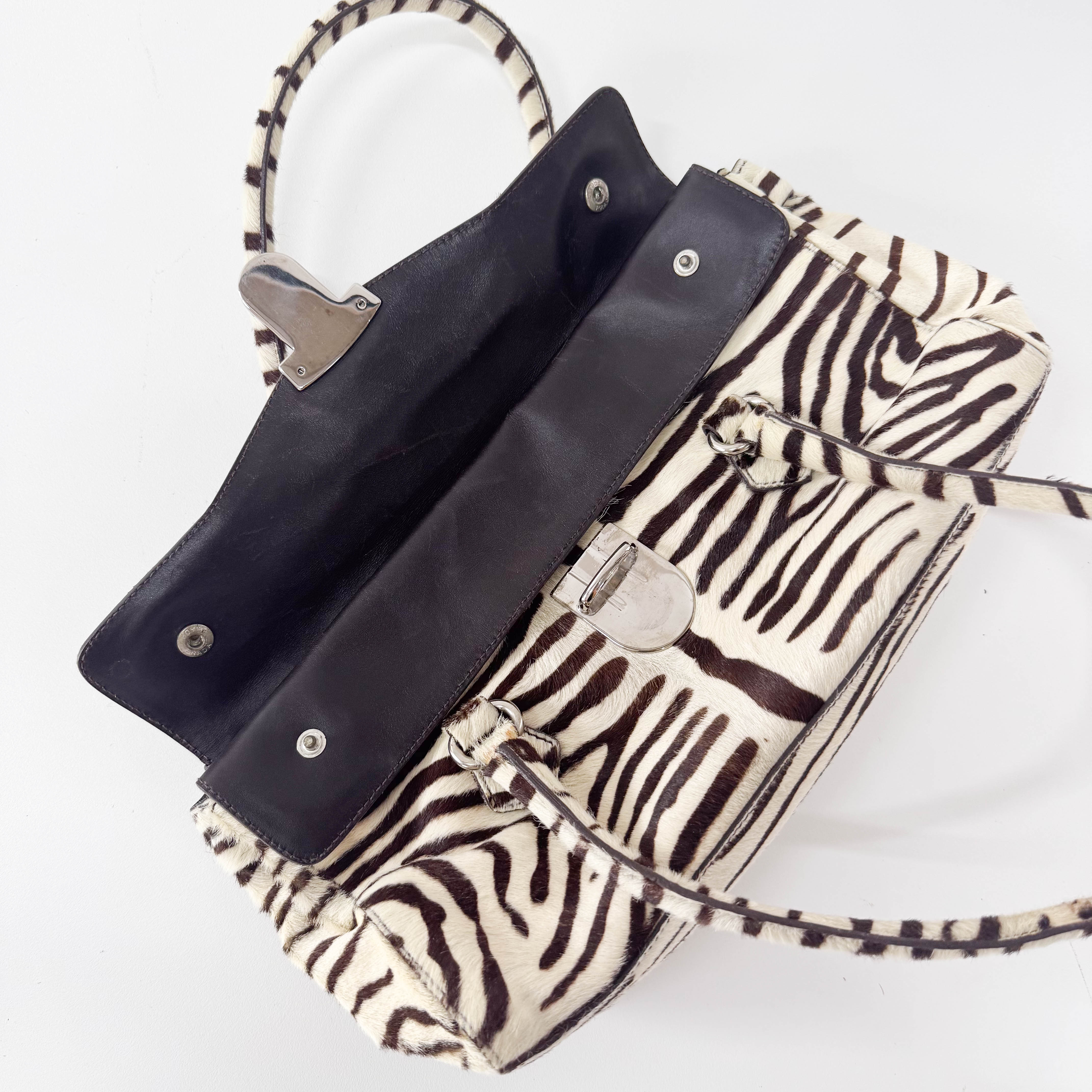 Neutral Zebra Print Pony Hair Shoulder Bag