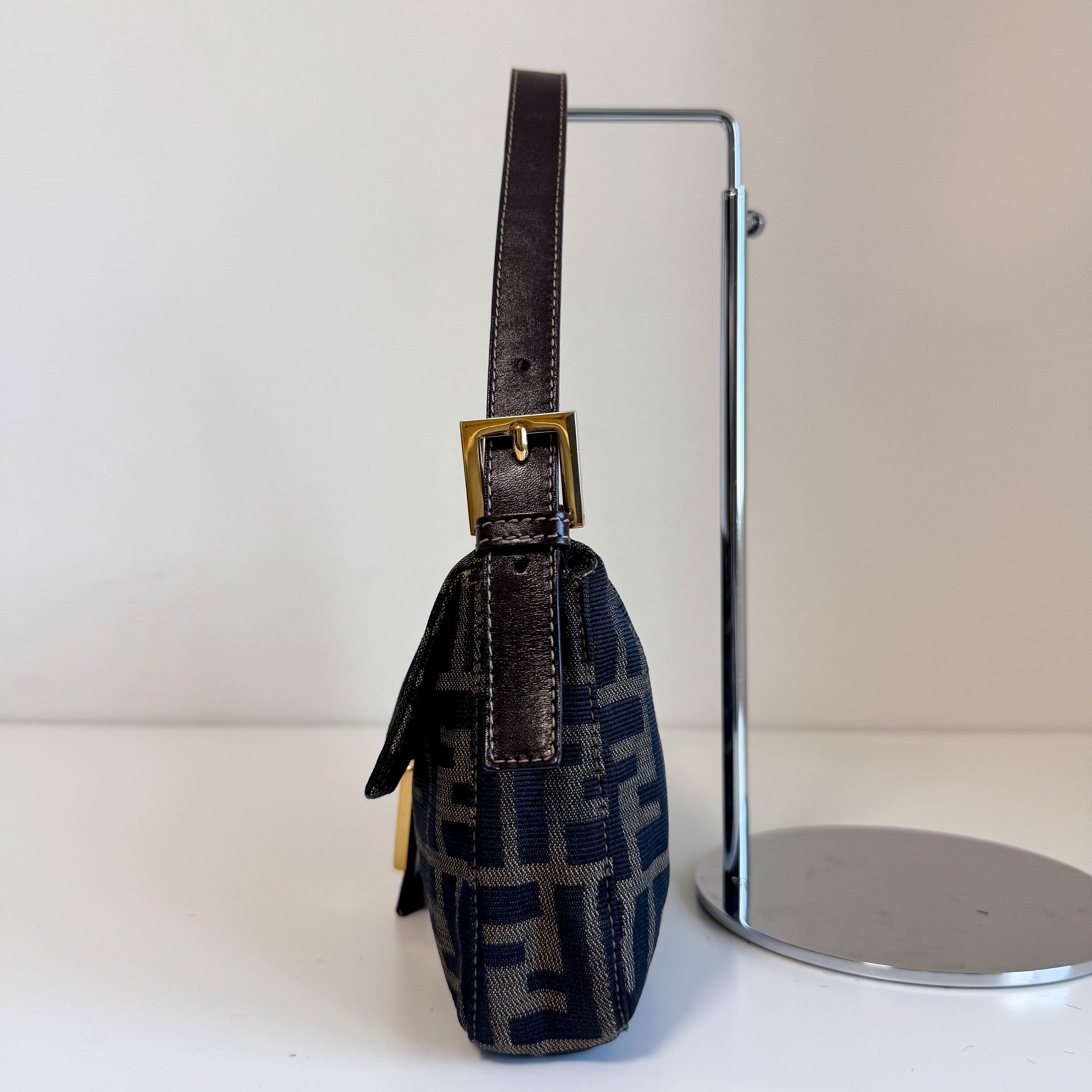 Baguette Zucca Shoulder Bag with Gold Hardware