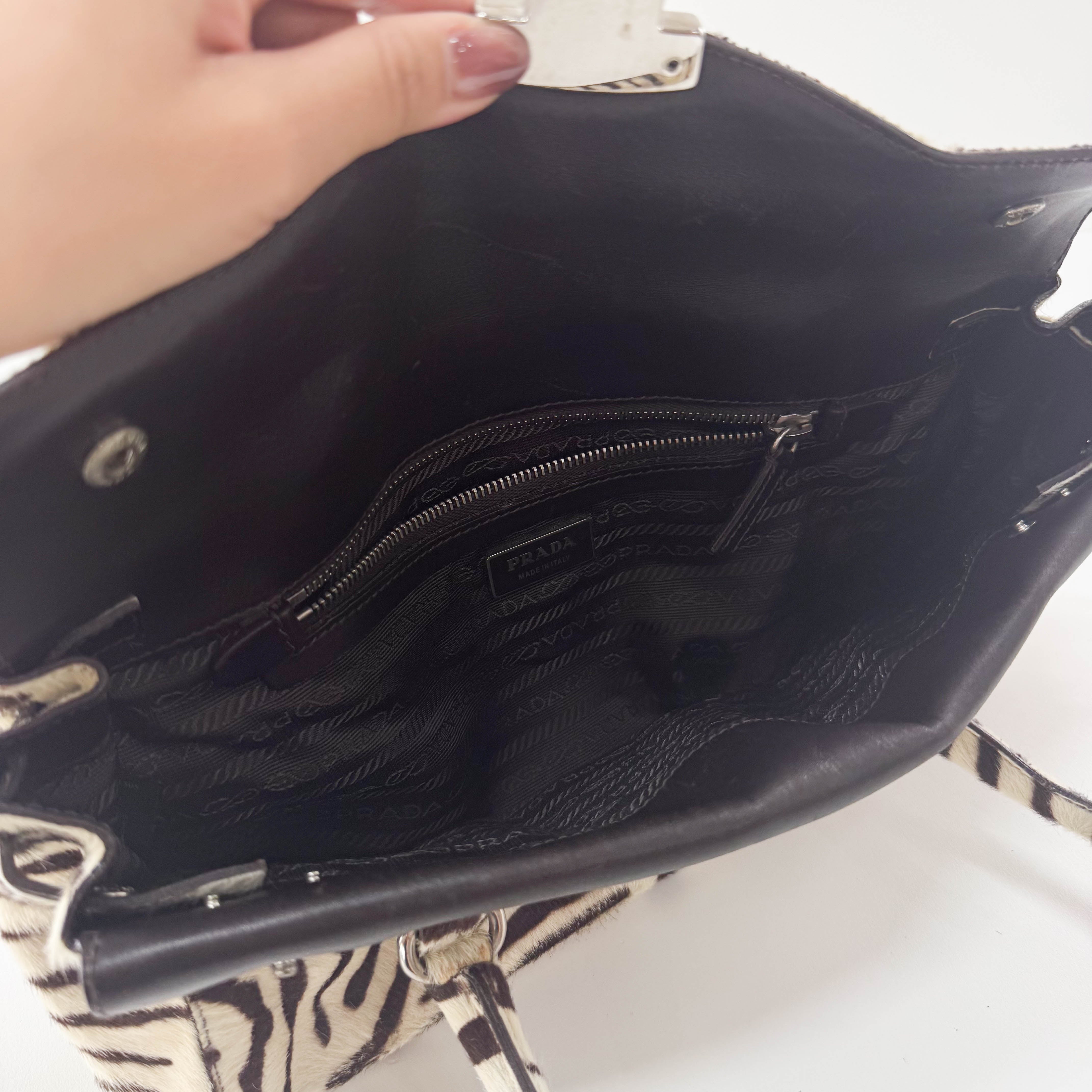 Neutral Zebra Print Pony Hair Shoulder Bag