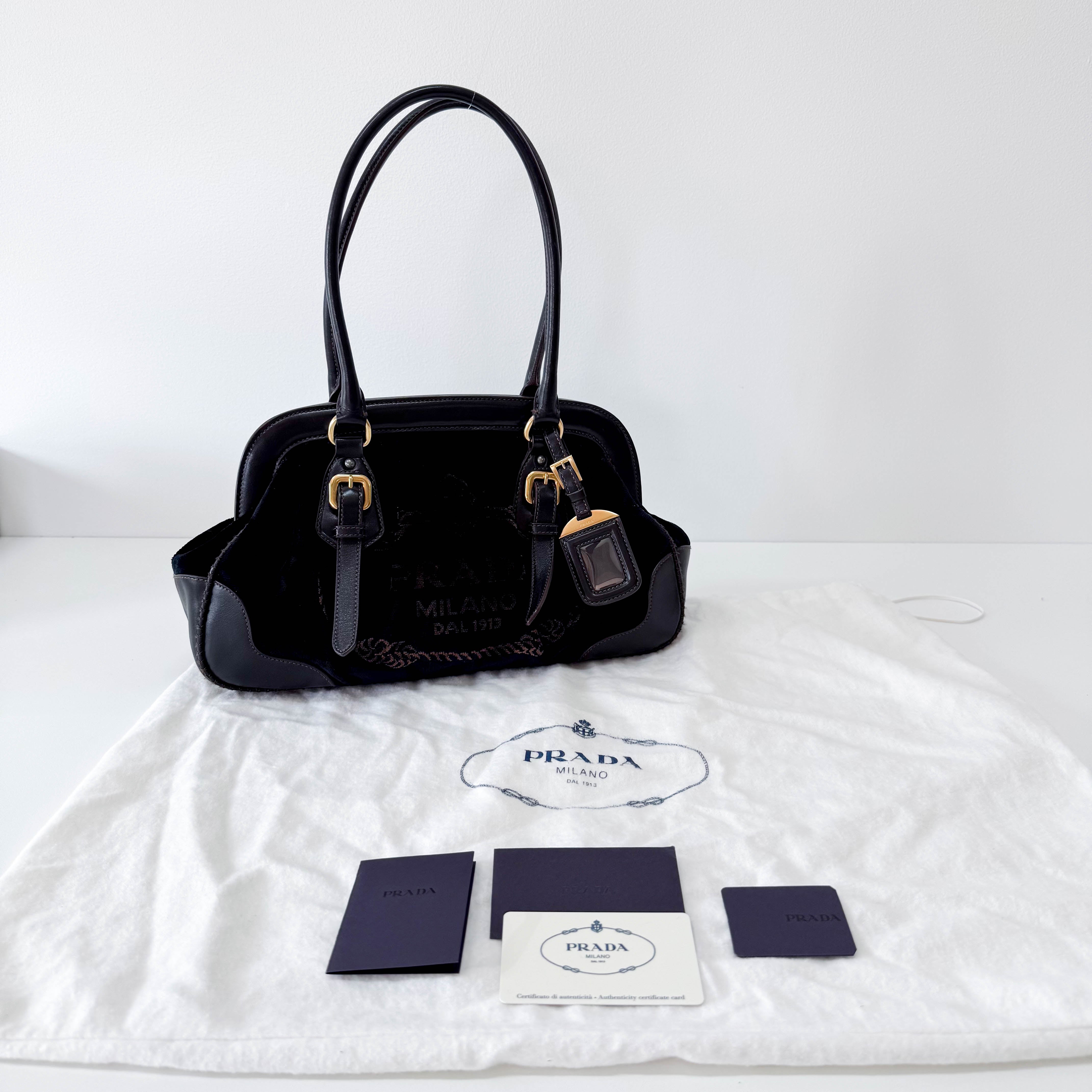 Frame Logo Print Velvet Bag