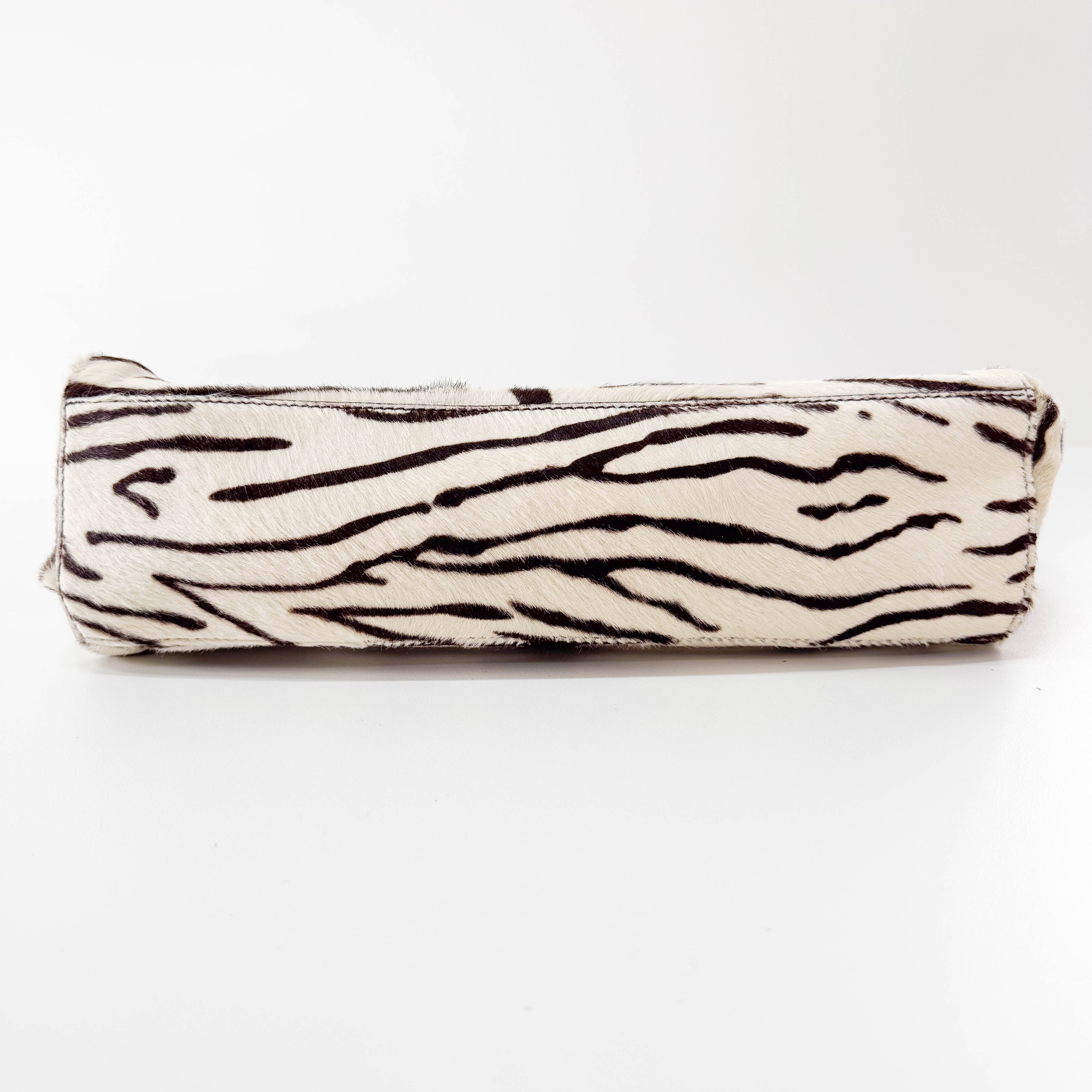 Neutral Zebra Print Pony Hair Shoulder Bag