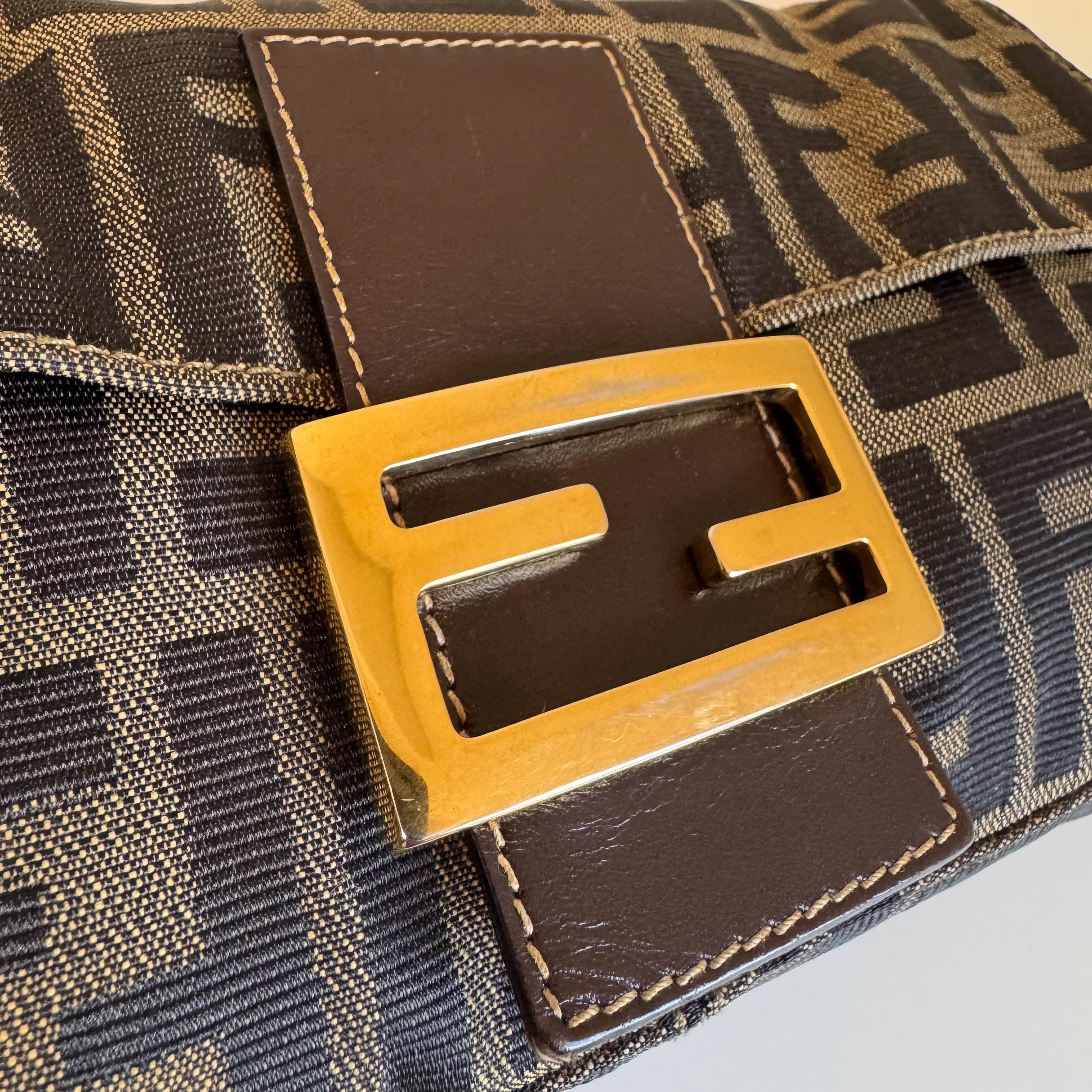 Baguette Zucca Shoulder Bag with Gold Hardware