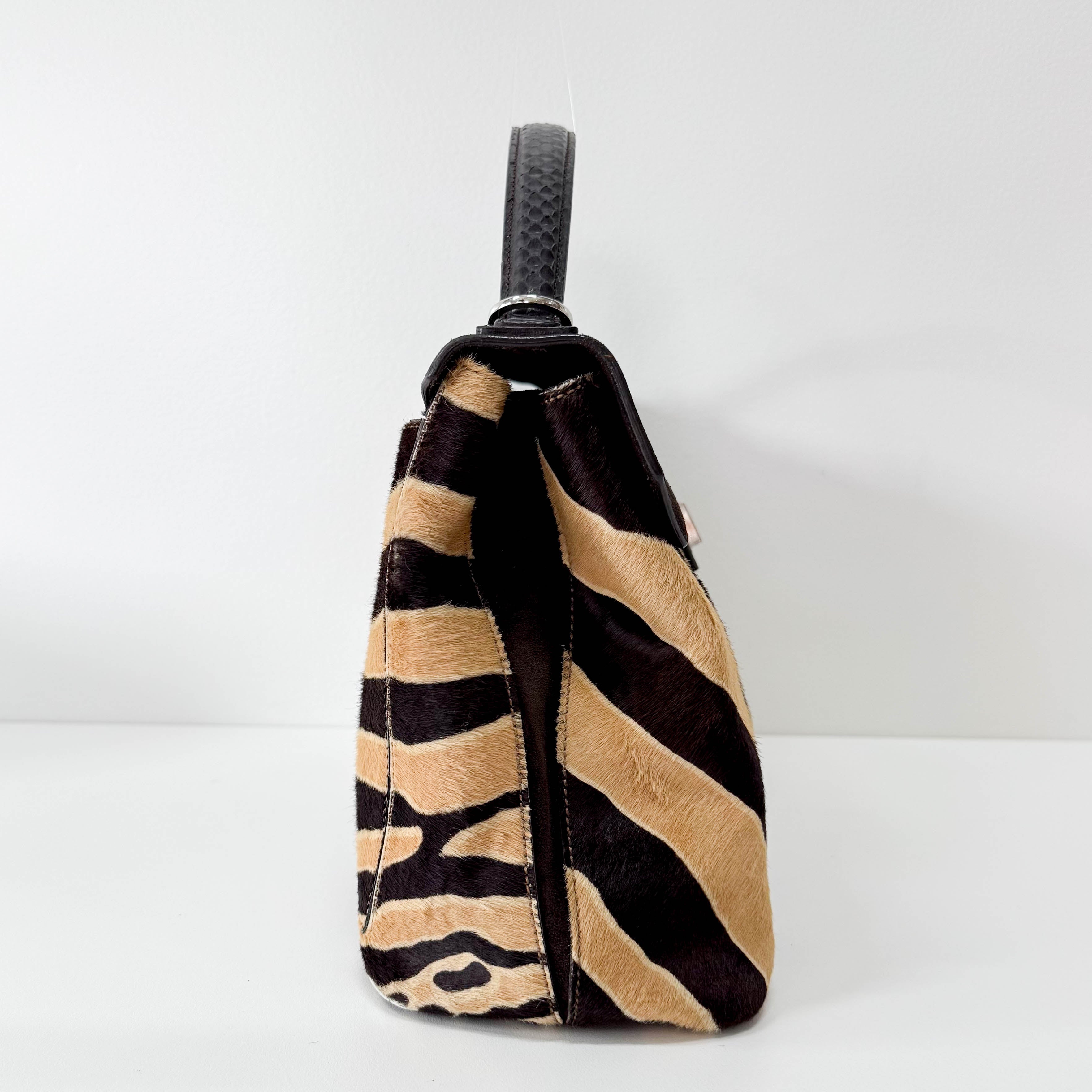 Dark Brown Pony Hair Feminin Line Top Handle Bag