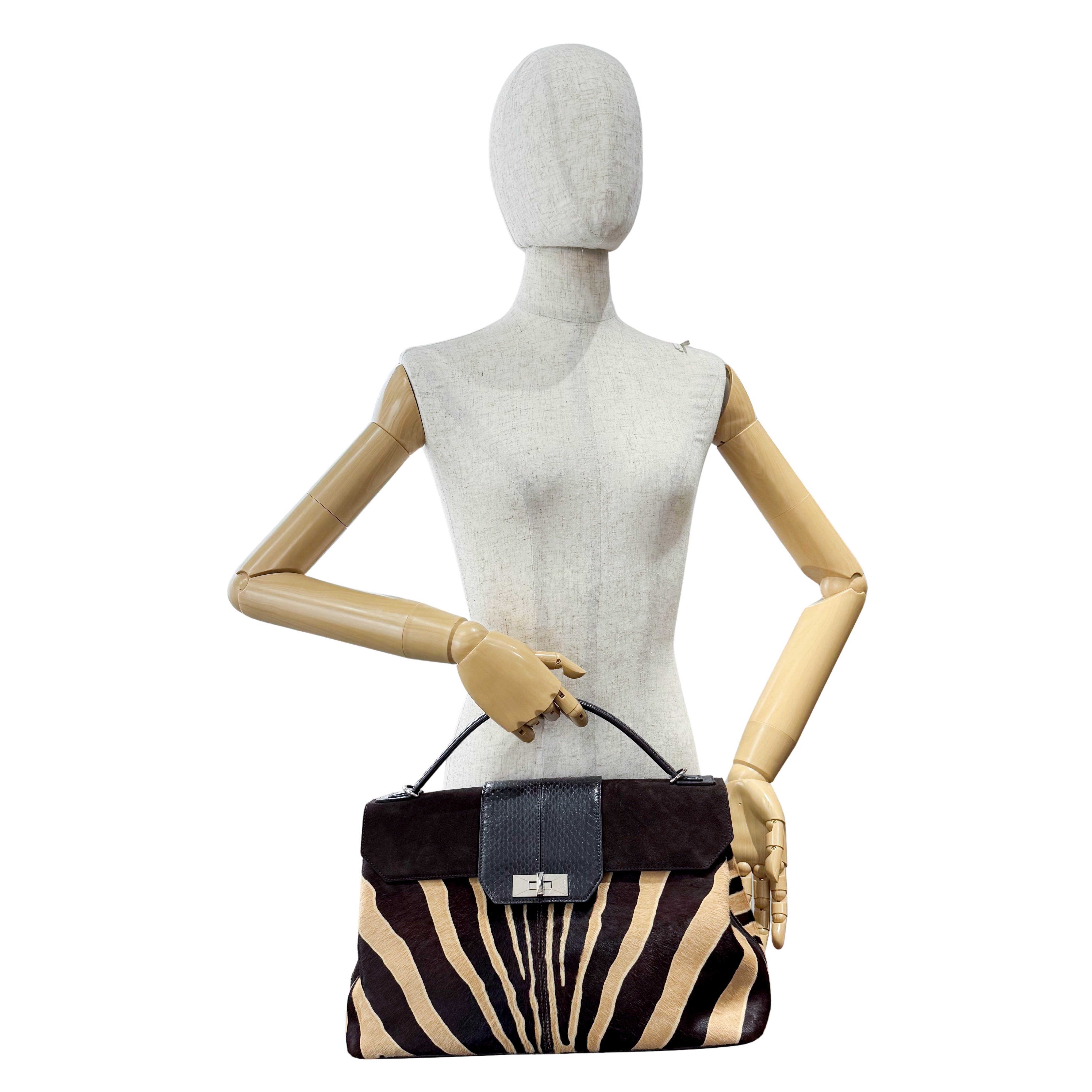 Dark Brown Pony Hair Feminin Line Top Handle Bag