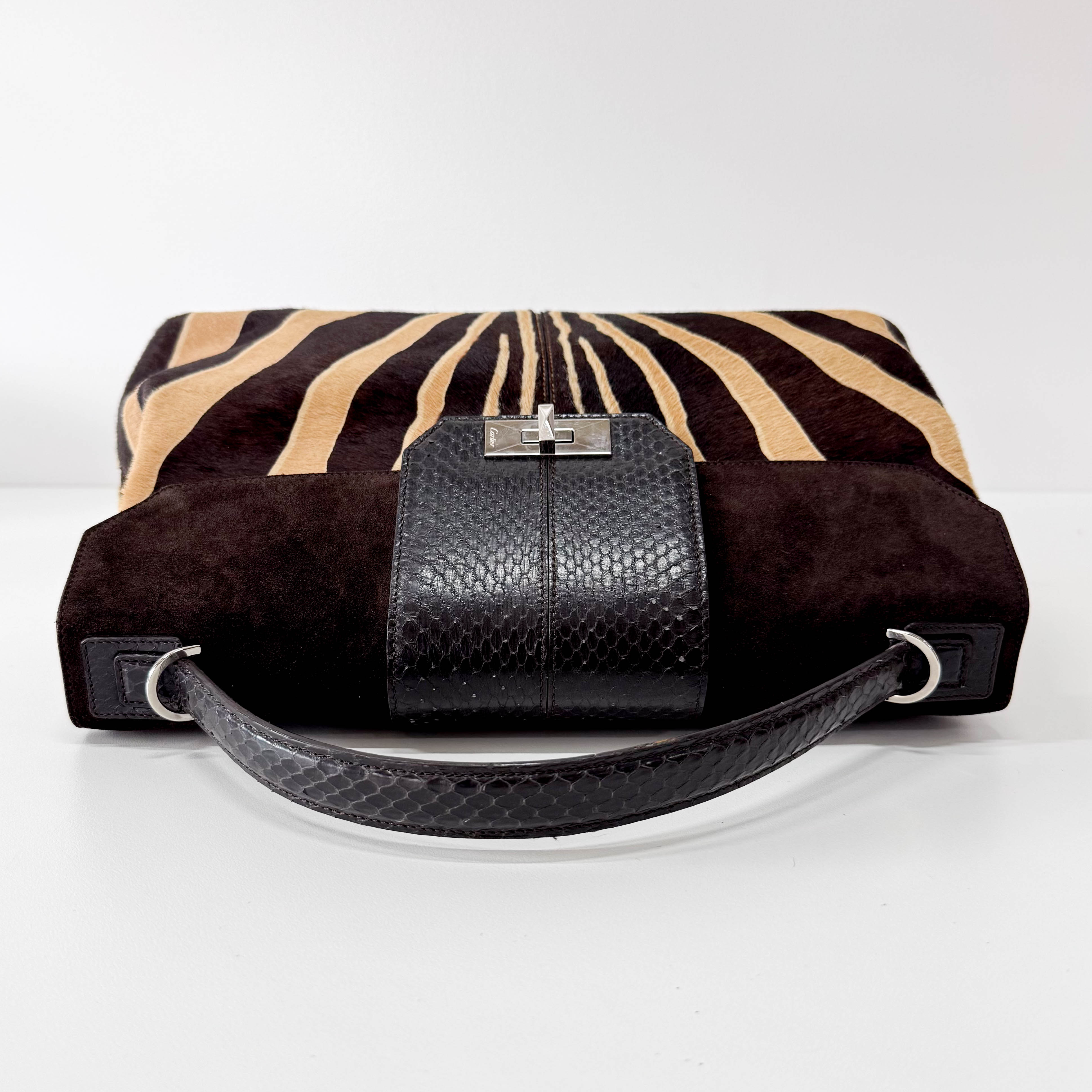 Dark Brown Pony Hair Feminin Line Top Handle Bag