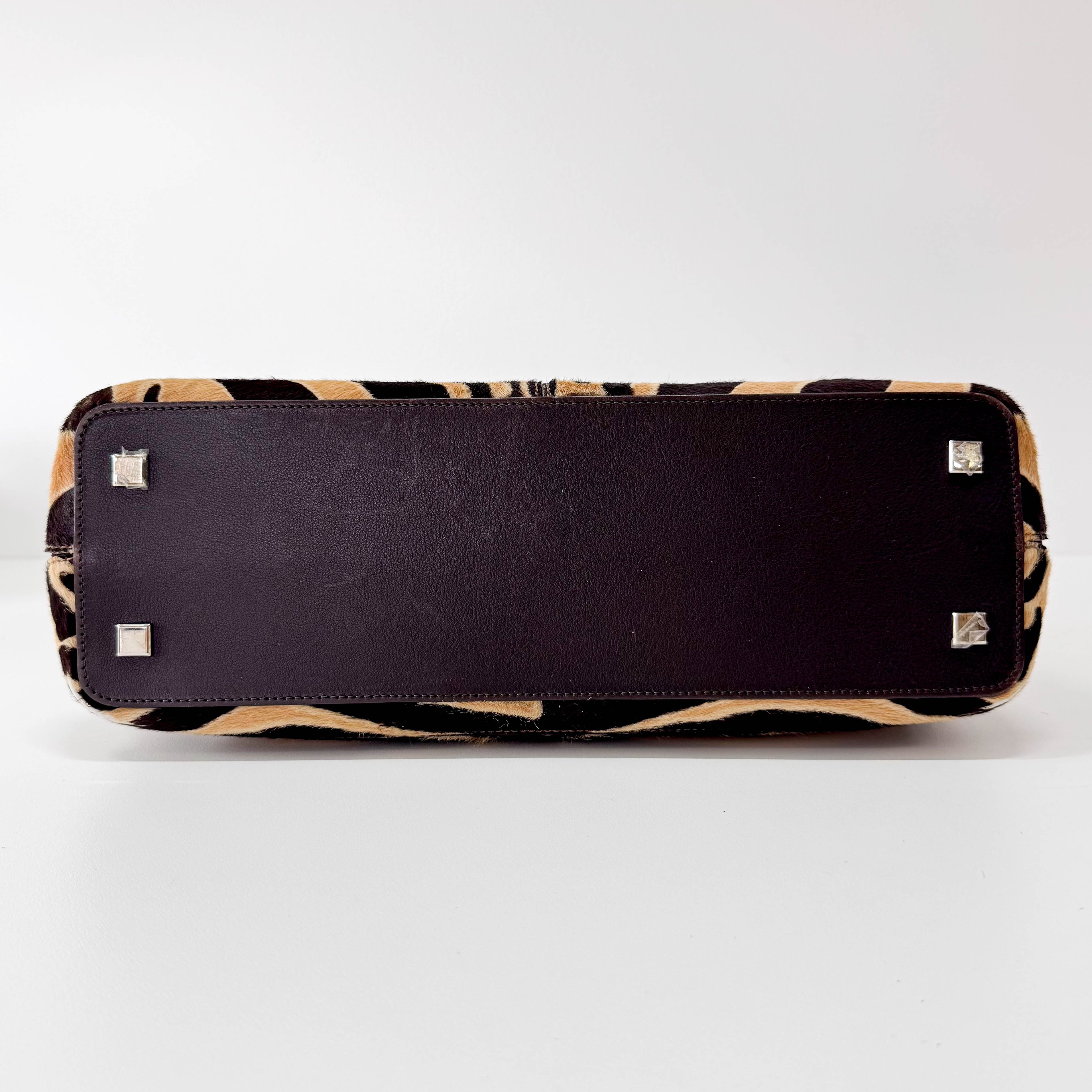 Dark Brown Pony Hair Feminin Line Top Handle Bag