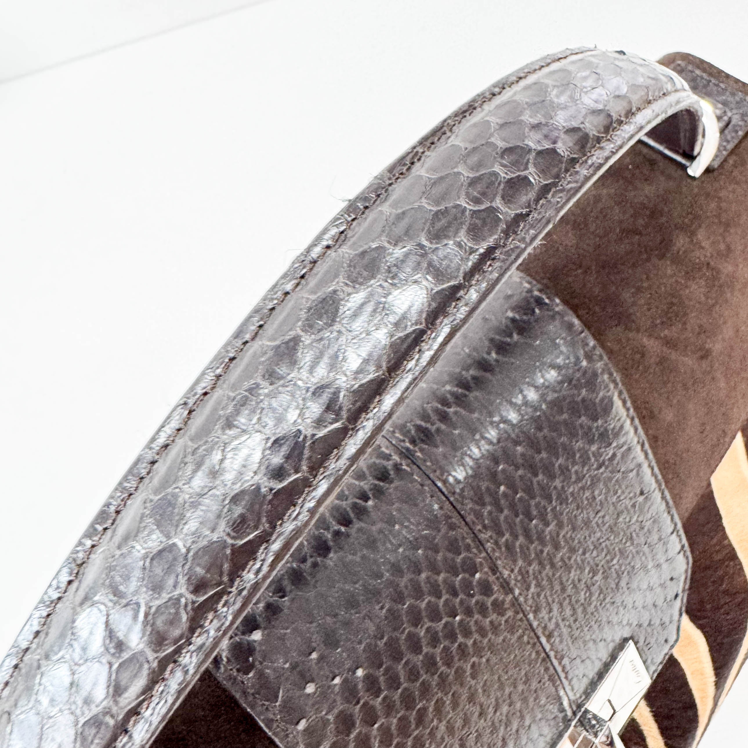 Dark Brown Pony Hair Feminin Line Top Handle Bag