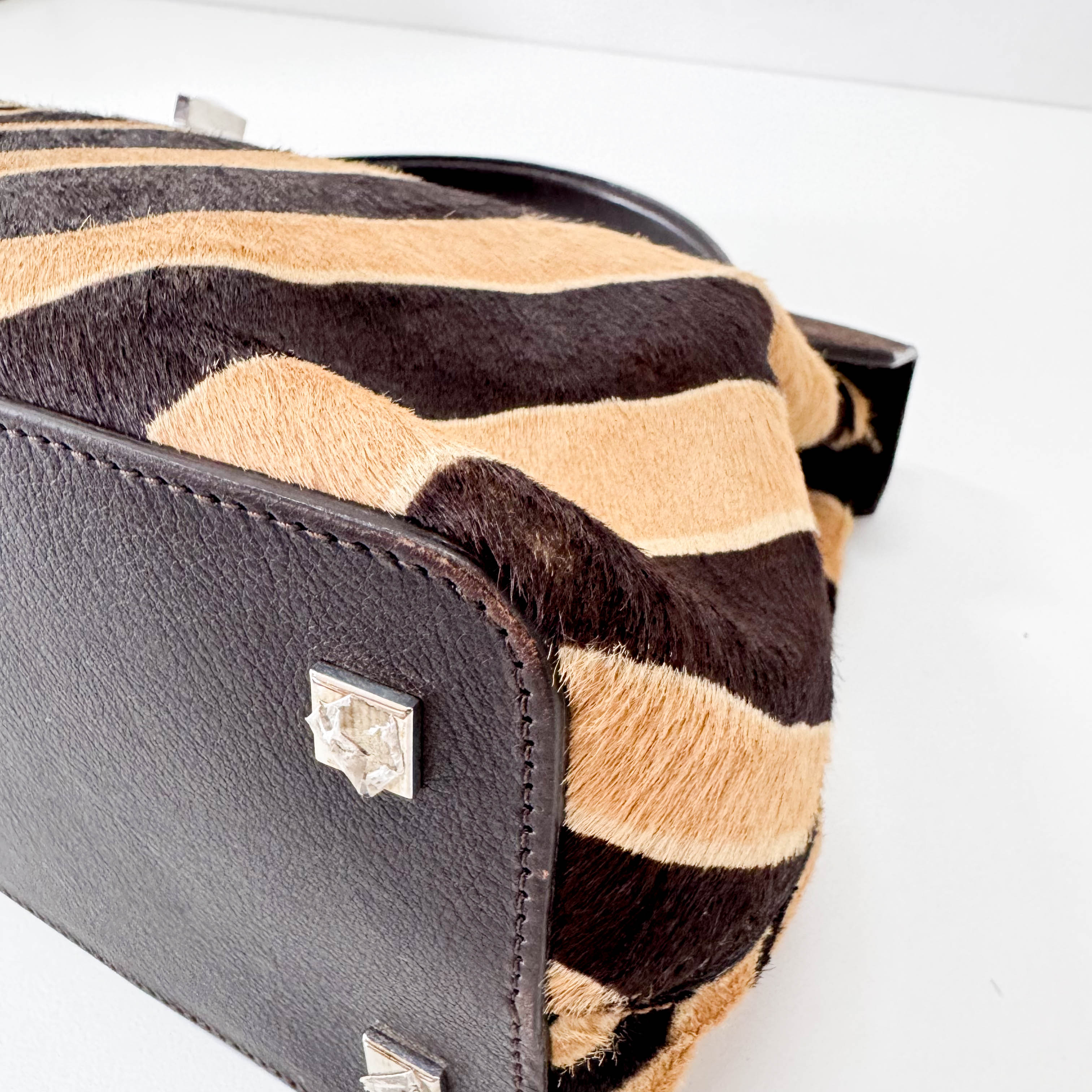 Dark Brown Pony Hair Feminin Line Top Handle Bag