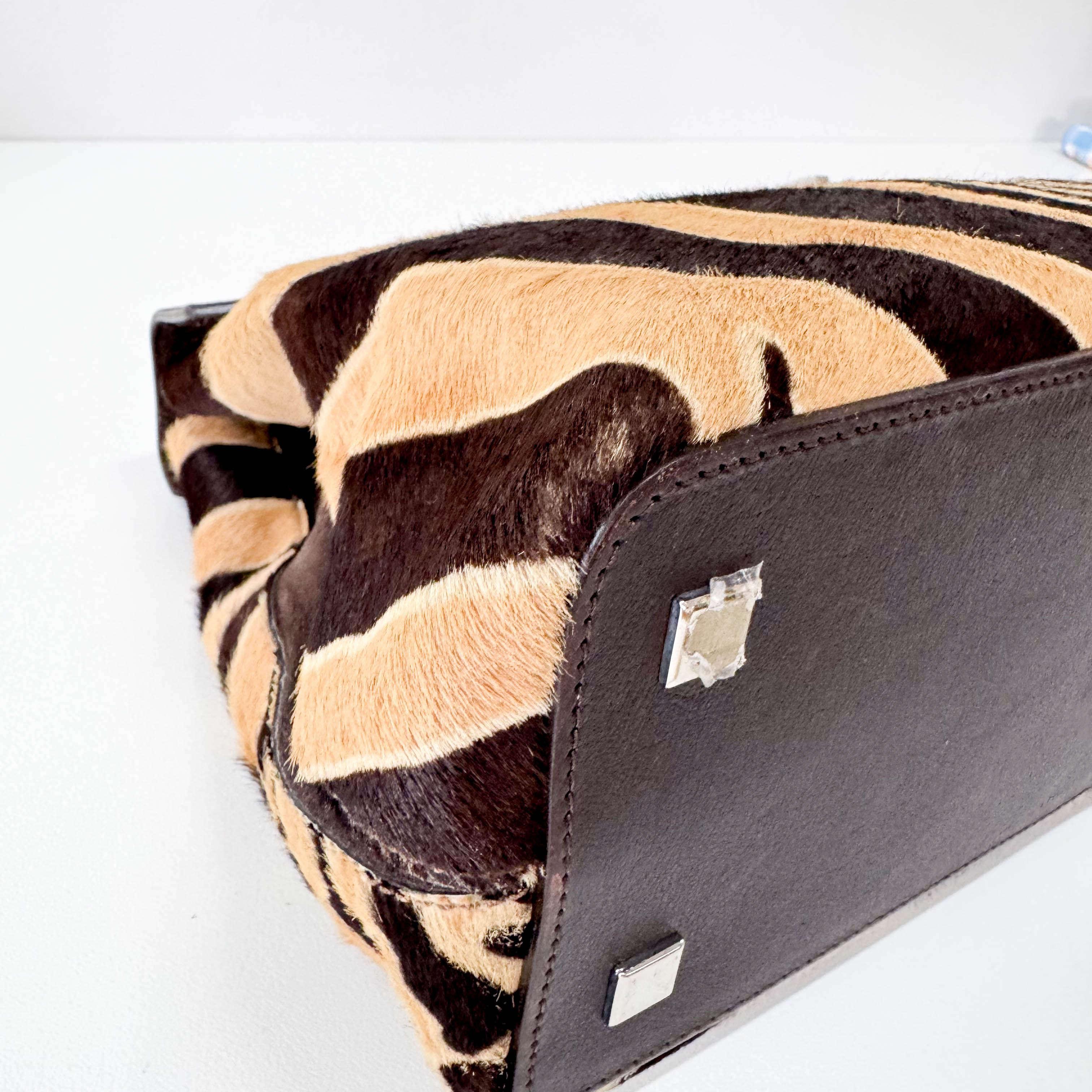 Dark Brown Pony Hair Feminin Line Top Handle Bag