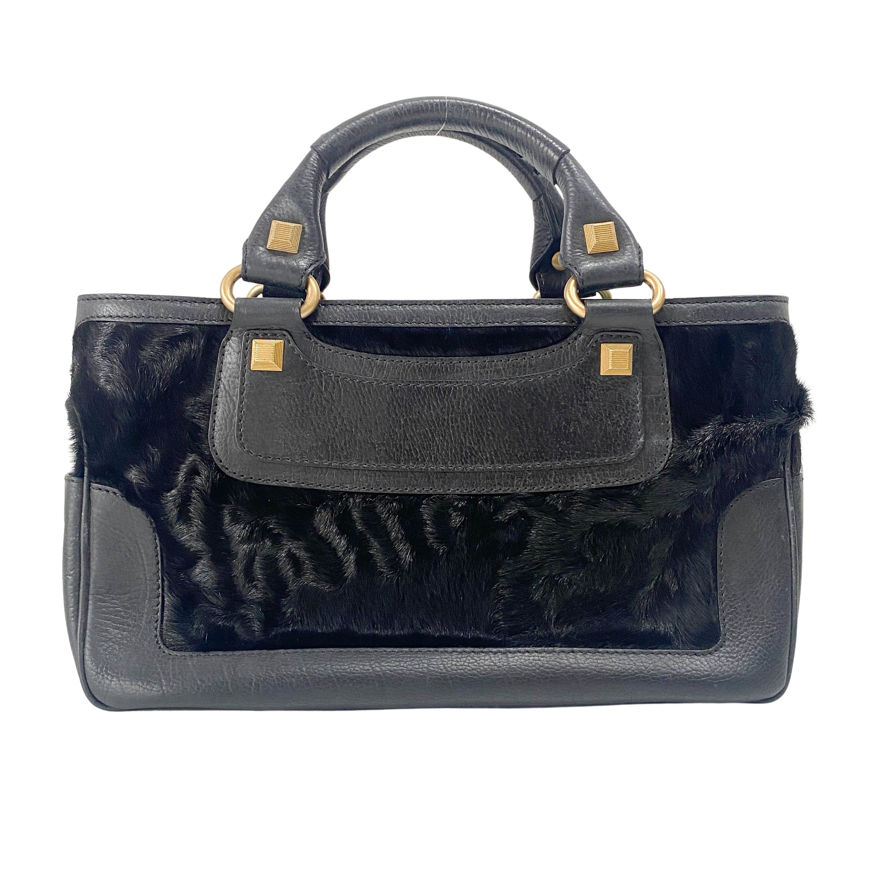 Black Pony Hair & Leather Handbag