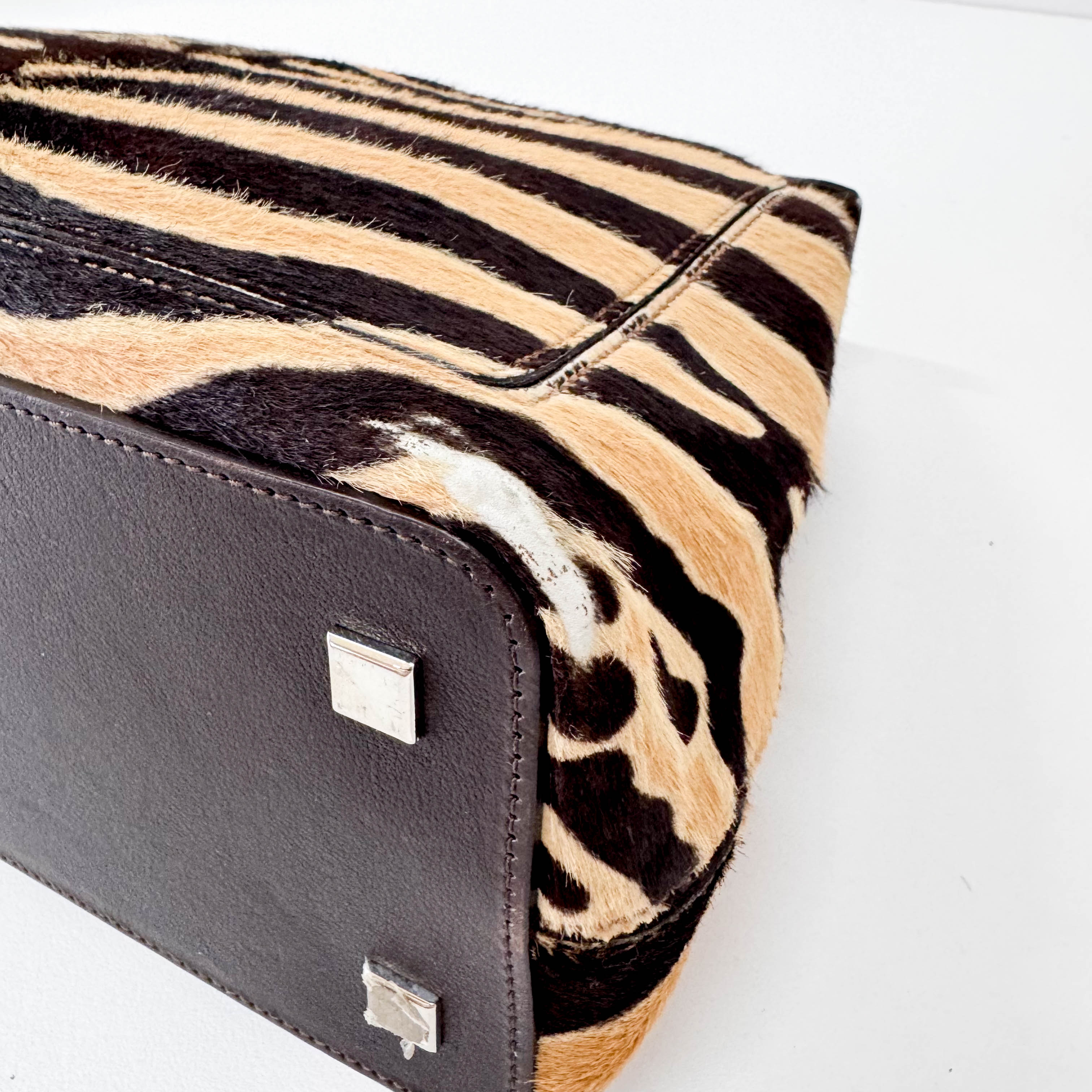 Dark Brown Pony Hair Feminin Line Top Handle Bag