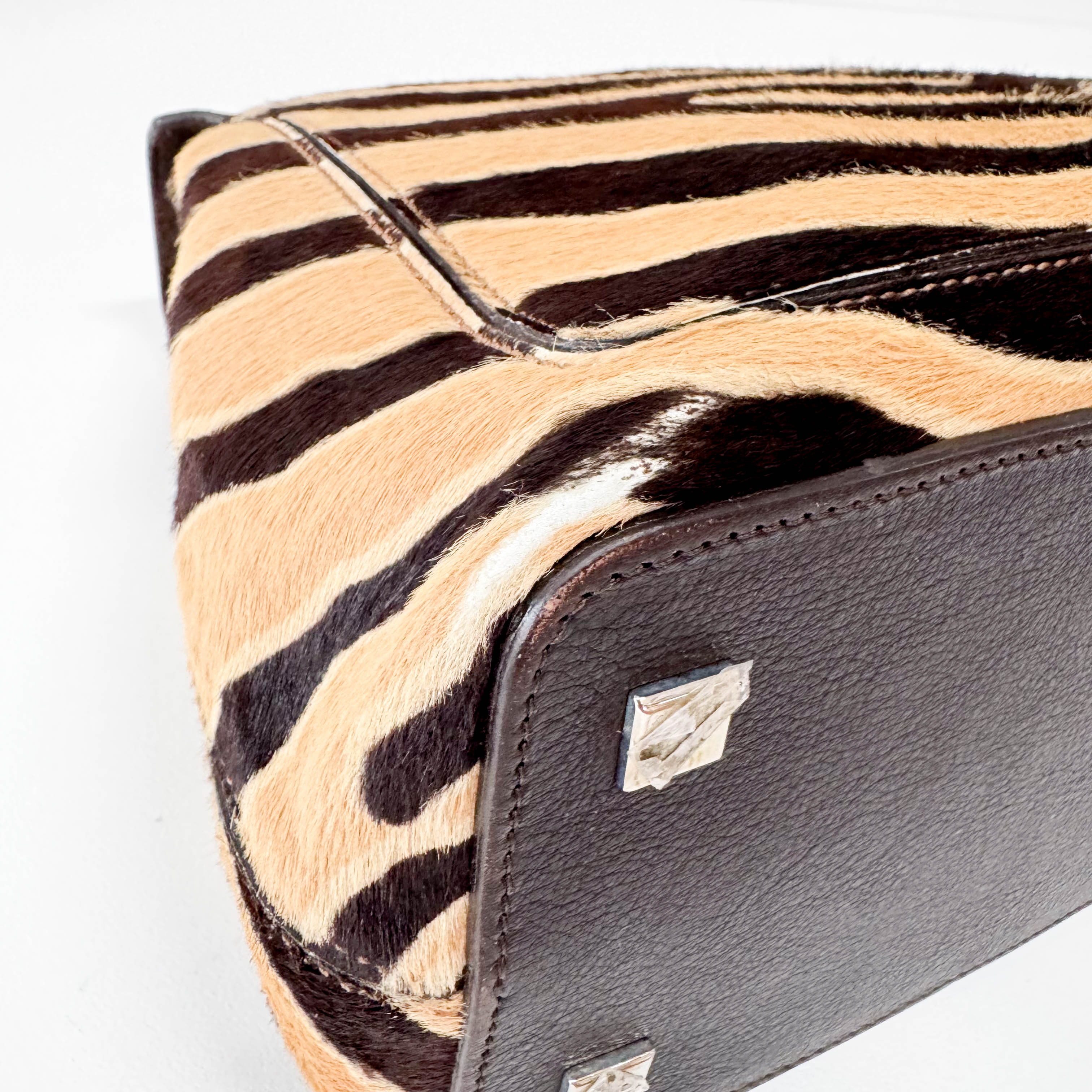 Dark Brown Pony Hair Feminin Line Top Handle Bag