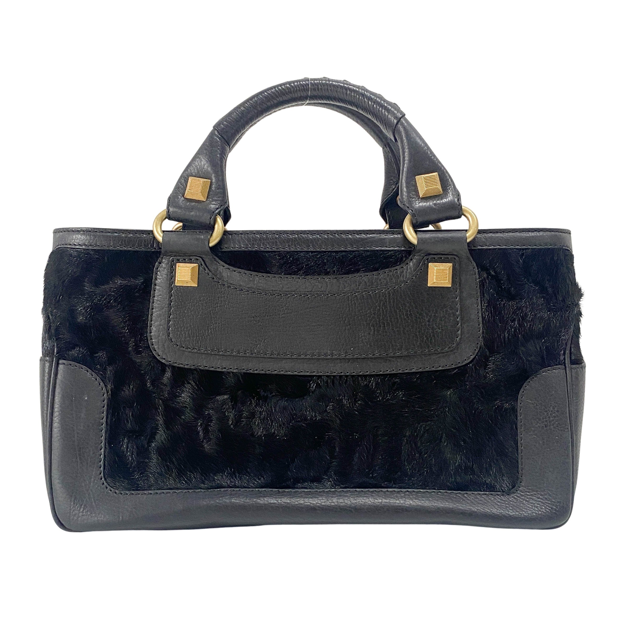 Black Pony Hair & Leather Handbag