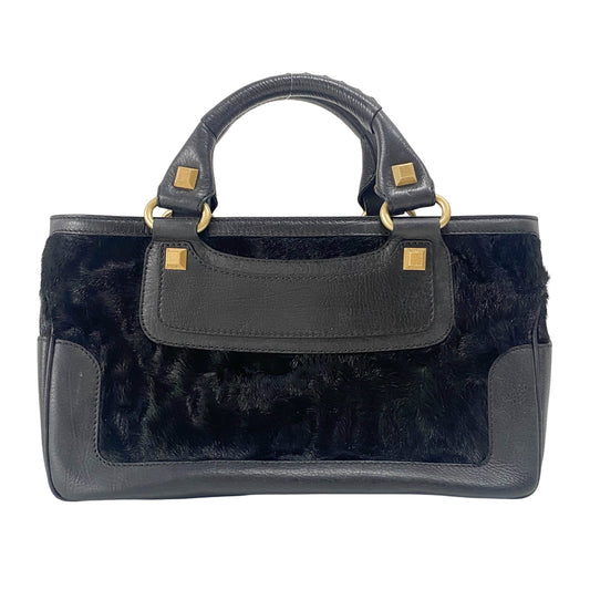 Black Pony Hair & Leather Handbag