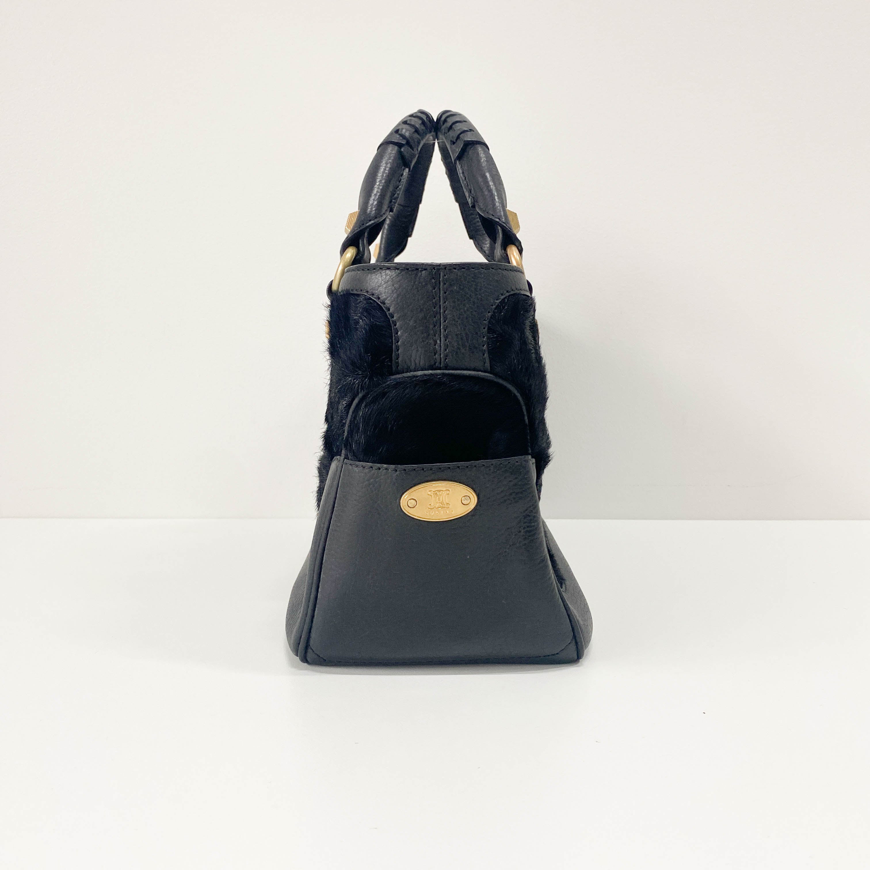 Black Pony Hair & Leather Handbag