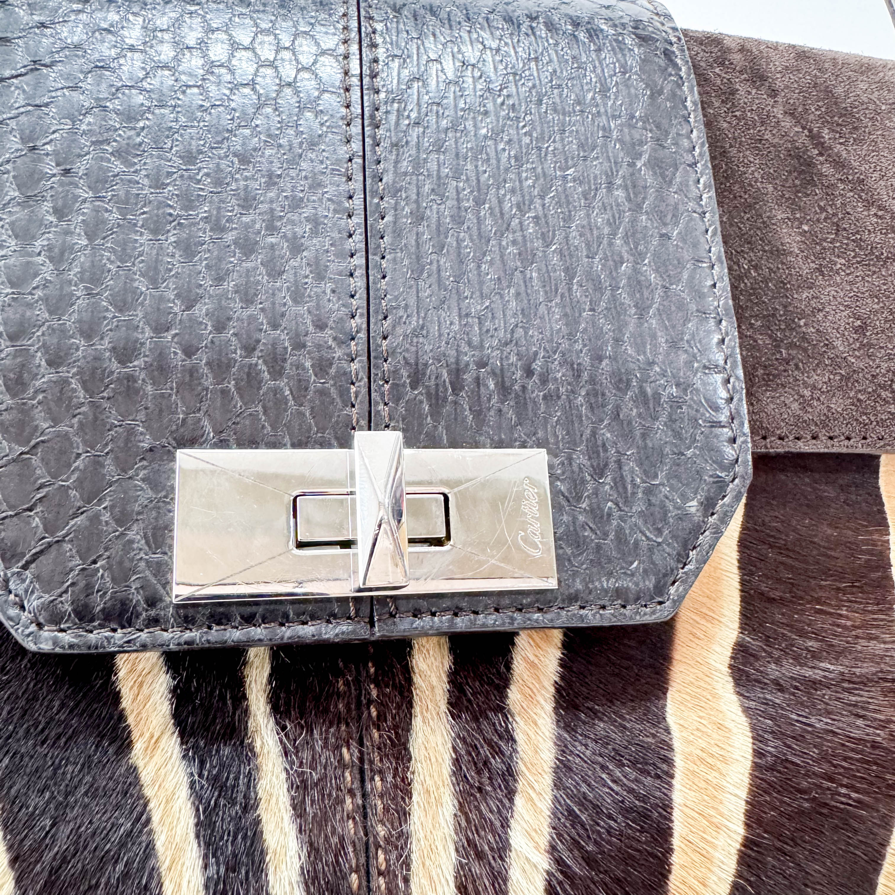 Dark Brown Pony Hair Feminin Line Top Handle Bag