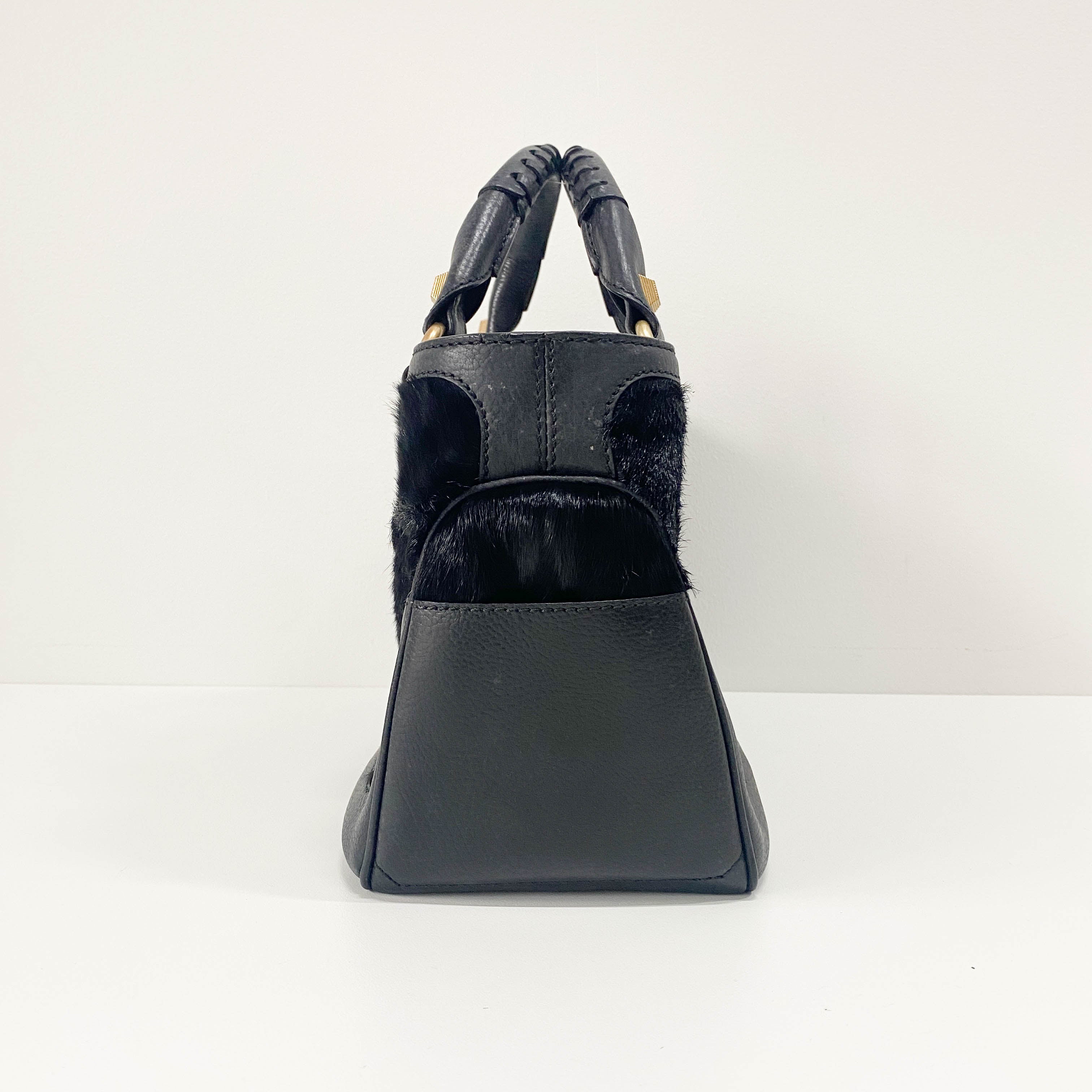 Black Pony Hair & Leather Handbag