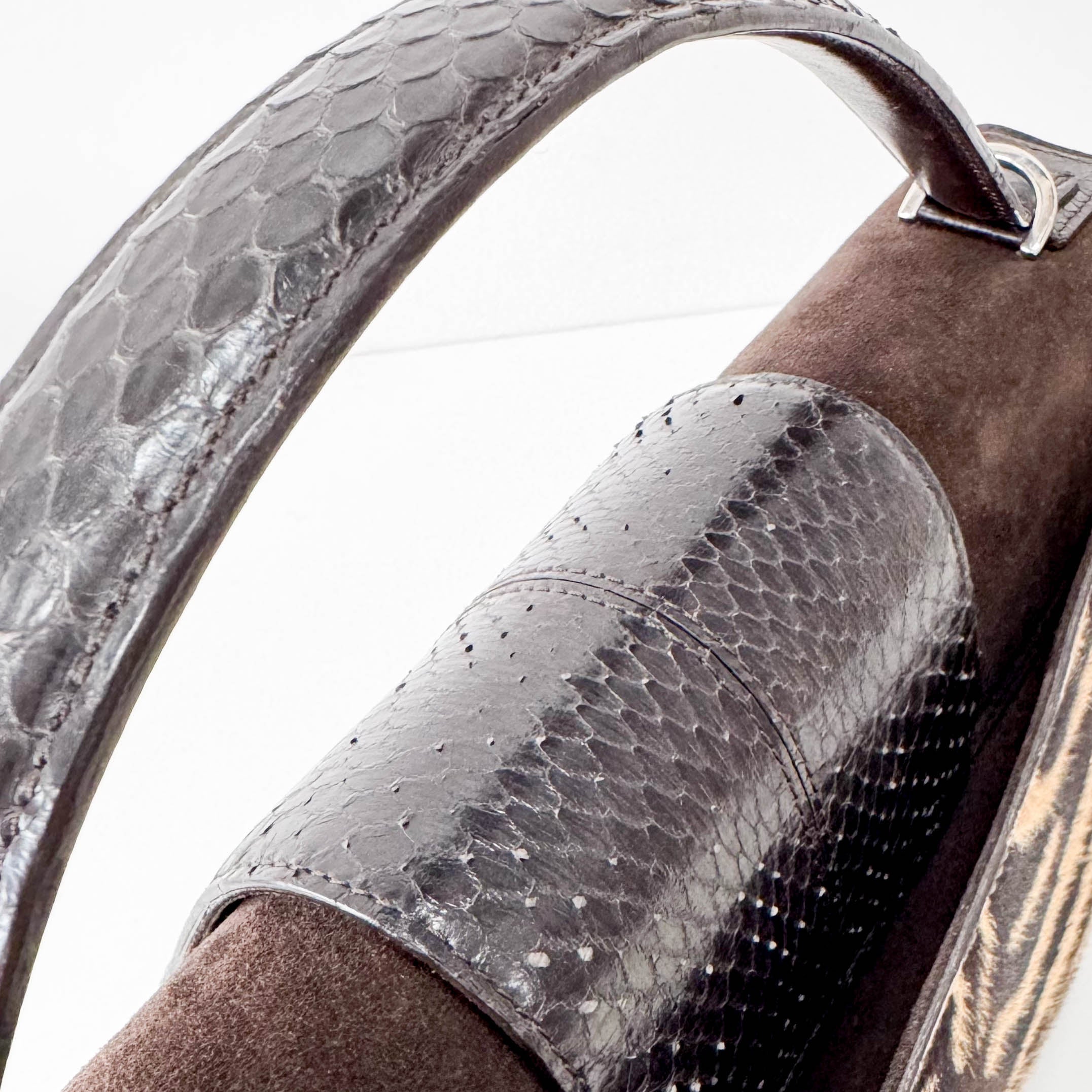 Dark Brown Pony Hair Feminin Line Top Handle Bag