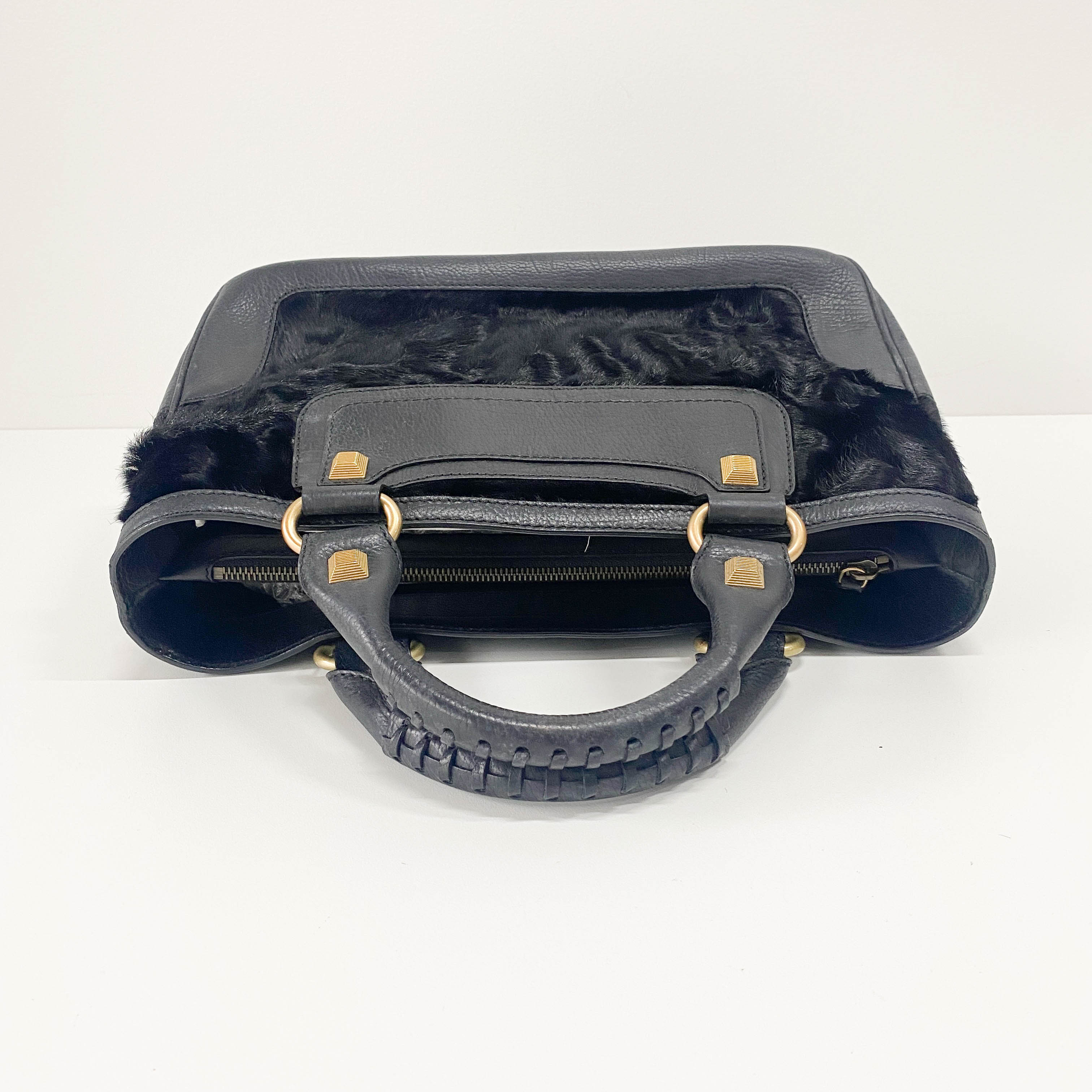 Black Pony Hair & Leather Handbag