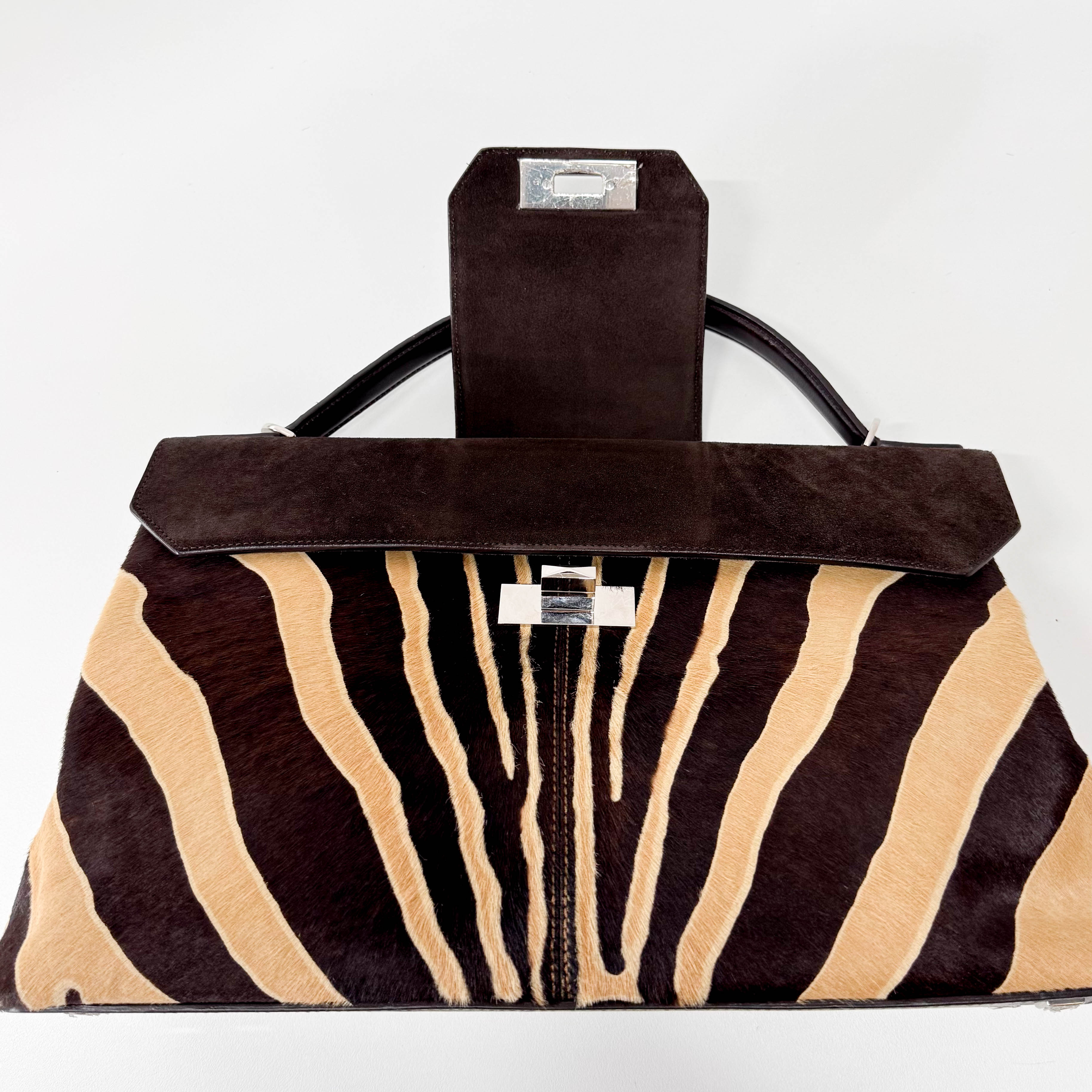 Dark Brown Pony Hair Feminin Line Top Handle Bag