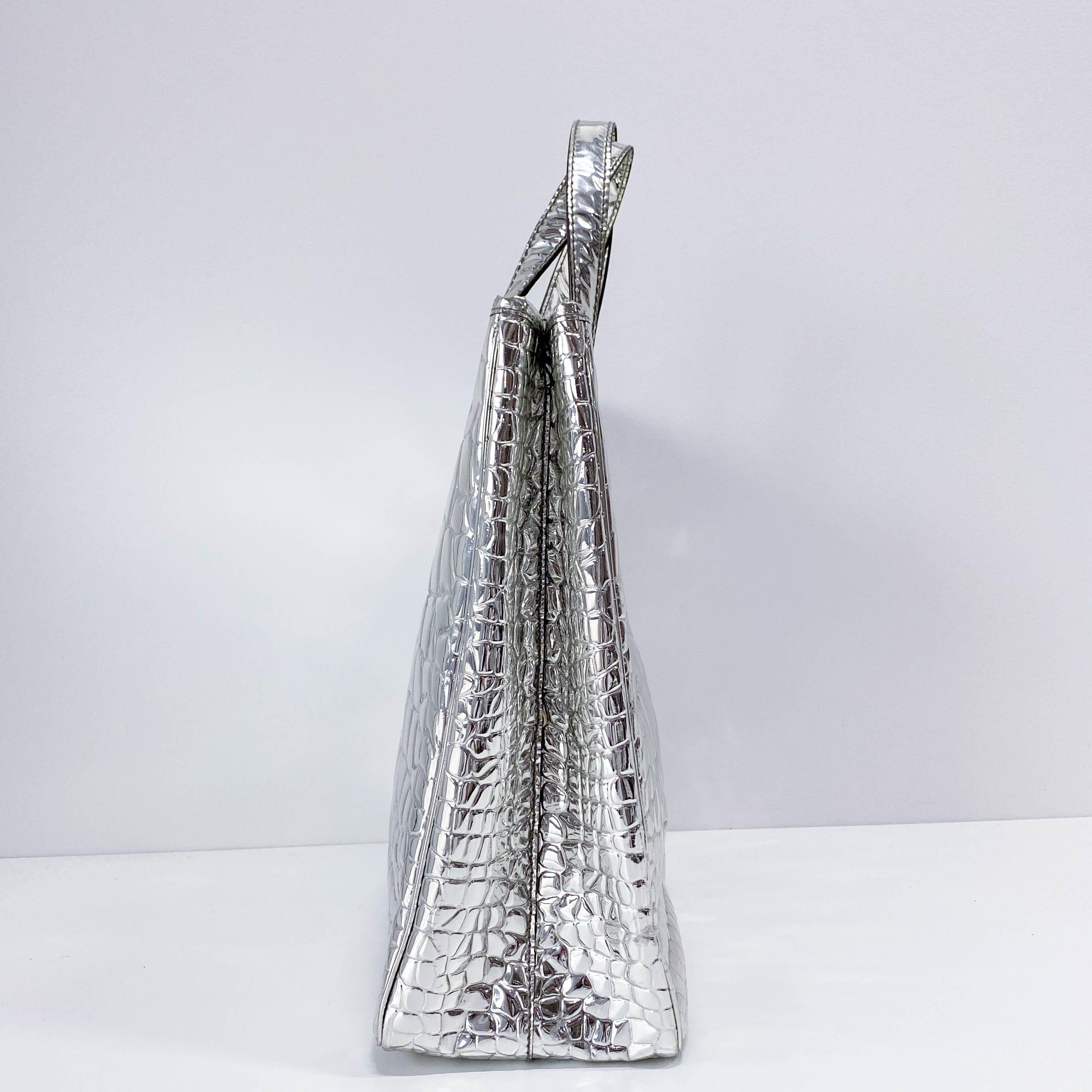 Silver Croc Embossed Patent Leather Tote Bag