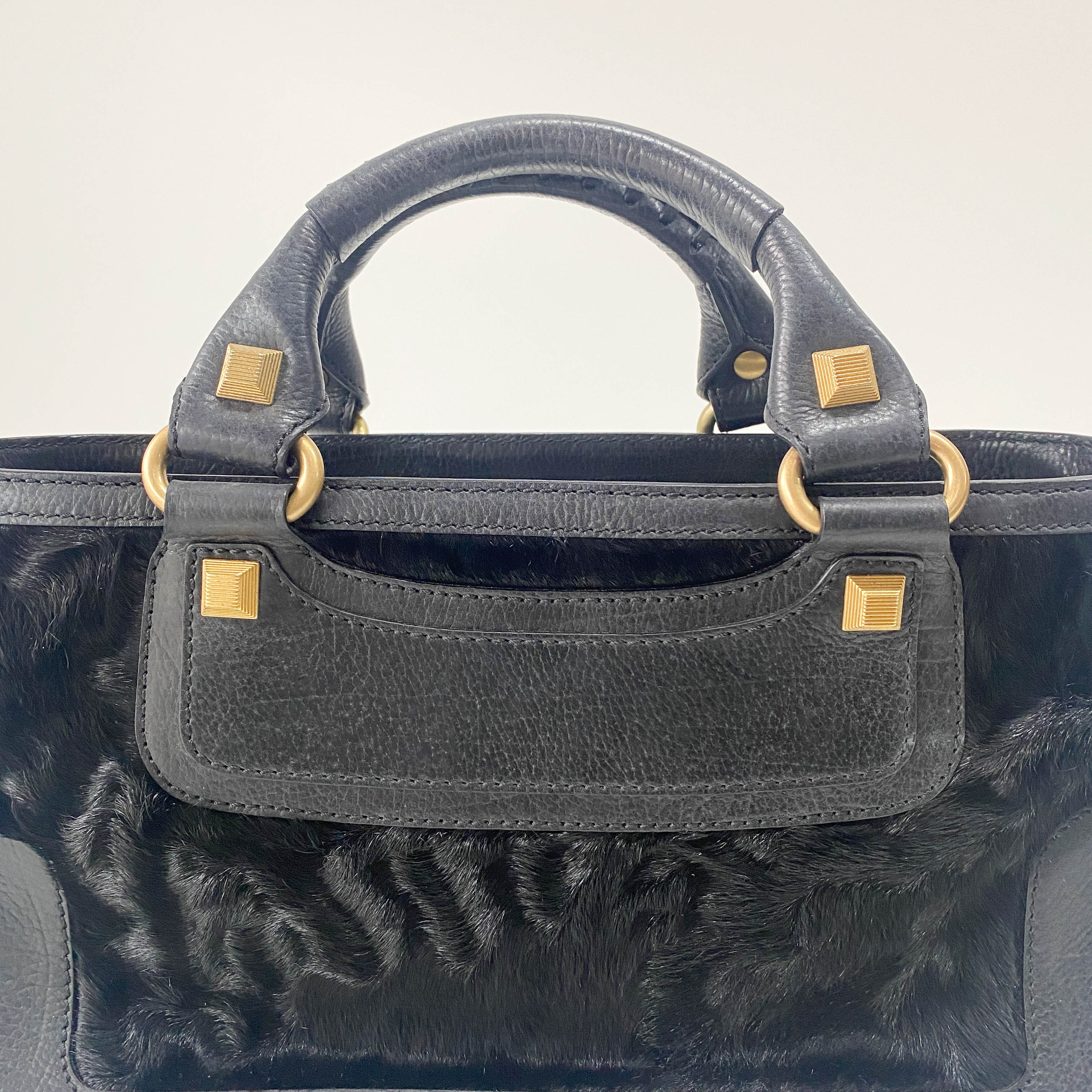 Black Pony Hair & Leather Handbag