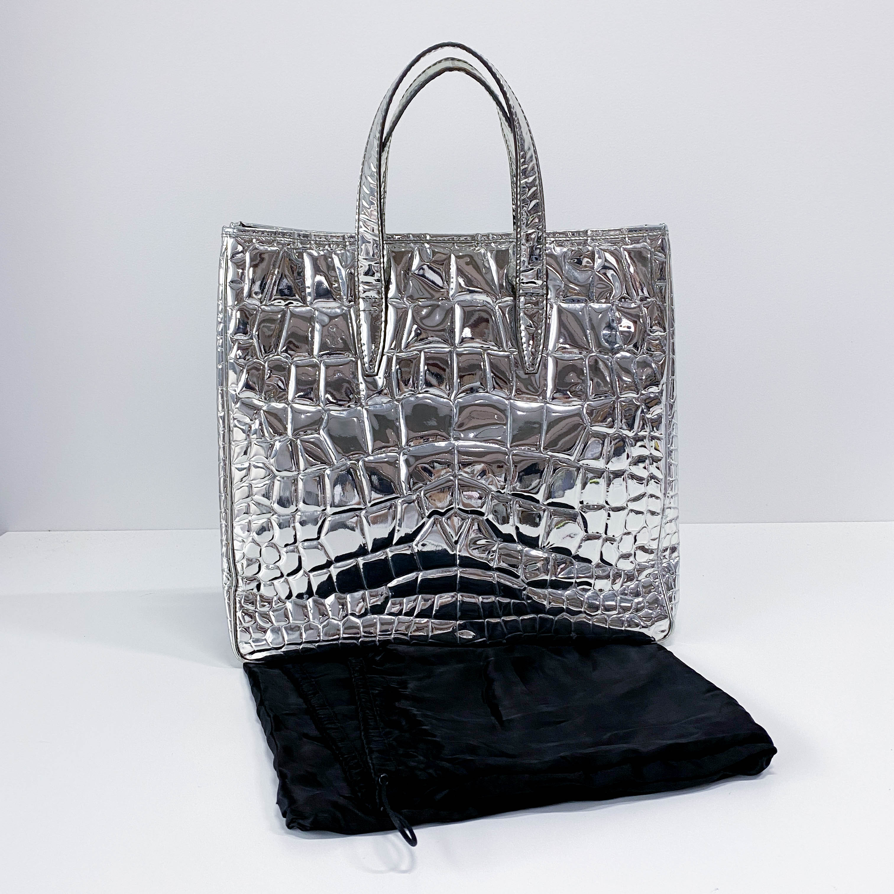 Silver Croc Embossed Patent Leather Tote Bag