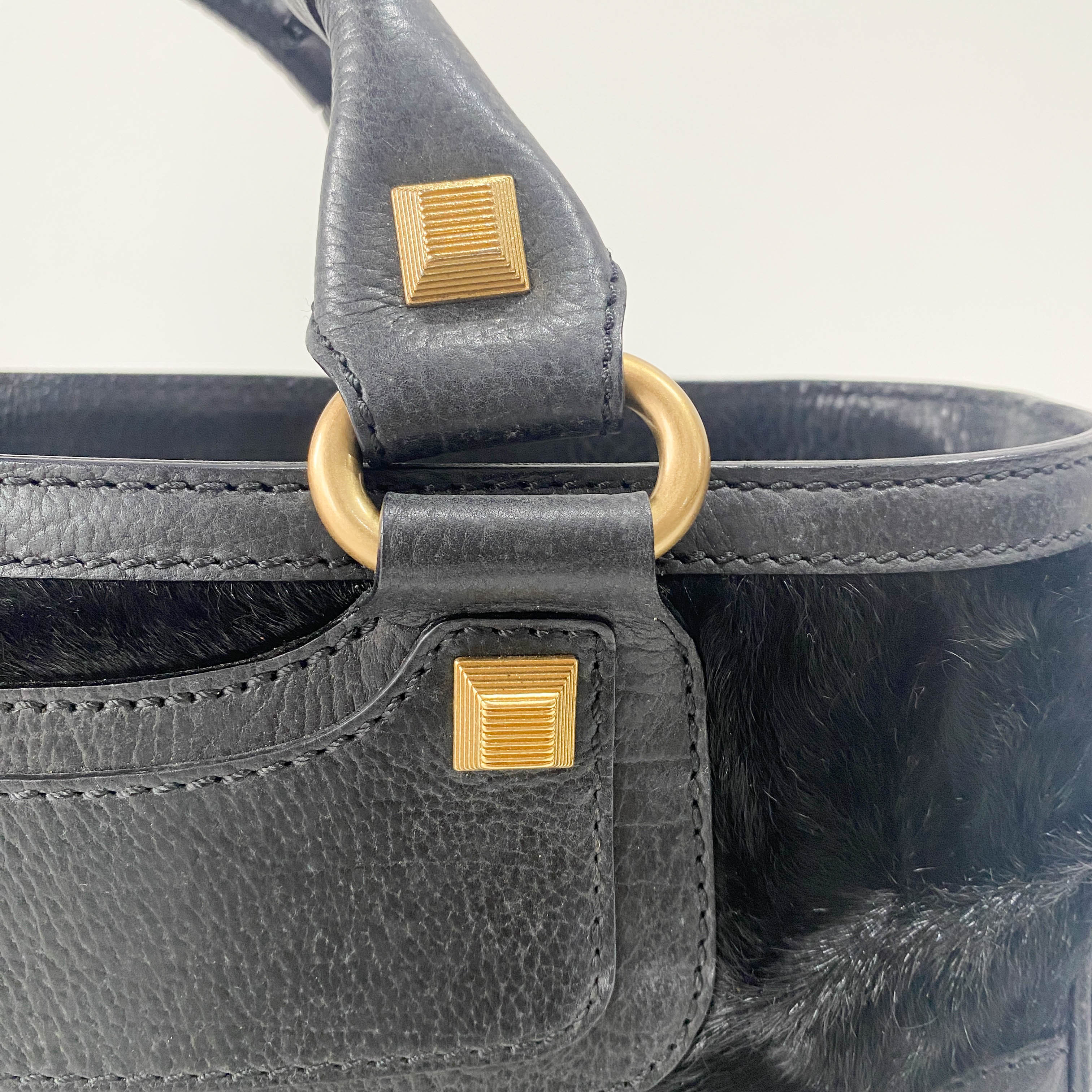 Black Pony Hair & Leather Handbag