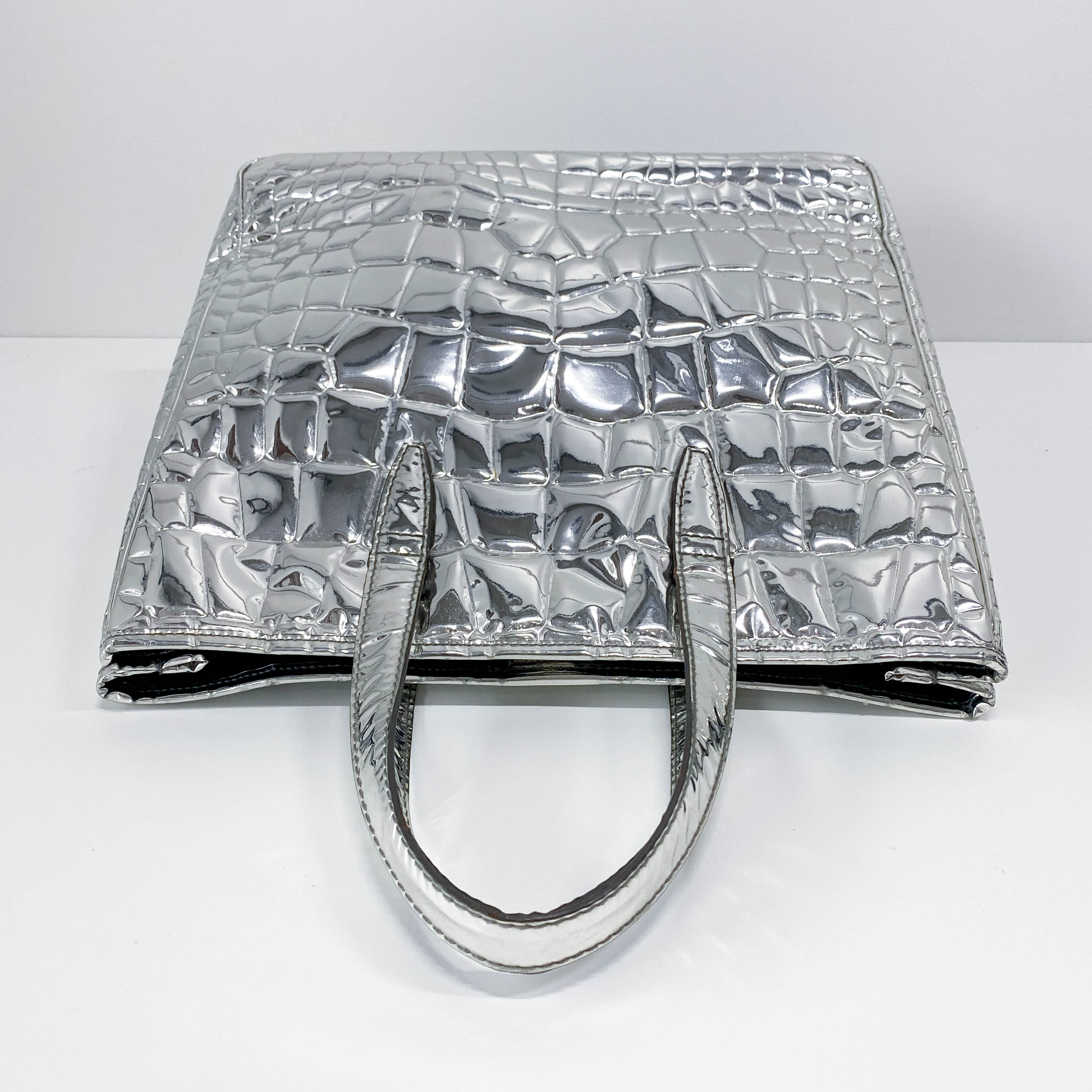 Silver Croc Embossed Patent Leather Tote Bag