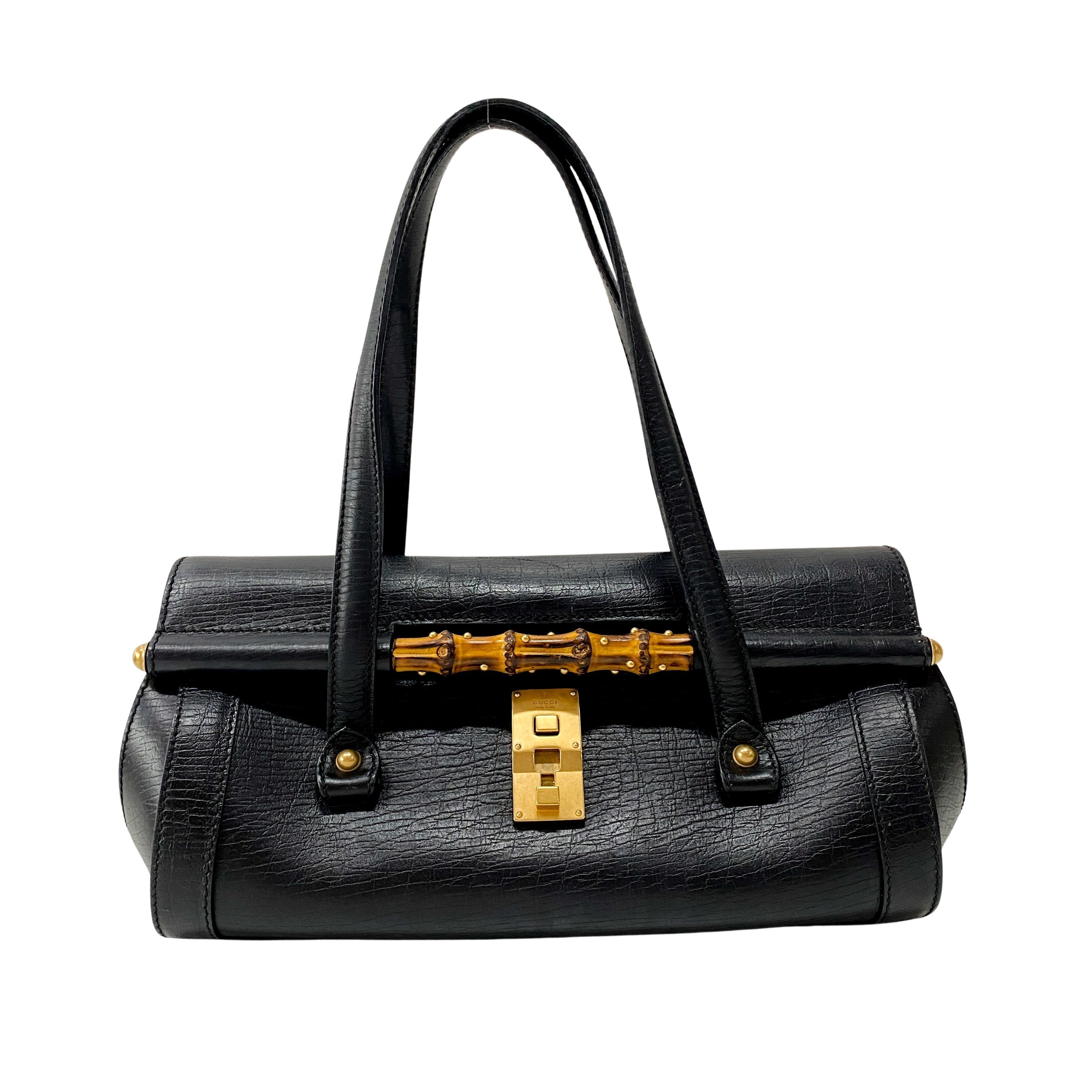 Bamboo Bullet Black Leather Shoulder Bag